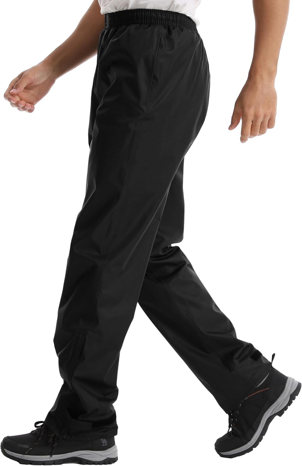 iCreek Men's Rain Pants Waterproof Breathable Lightweight Rain Over Pants | Windproof, Mesh Lining, Pants Leg Zipper, Hook & Loop, Suitable for Hiking, Fishing, Golf, Work and Daily Wear