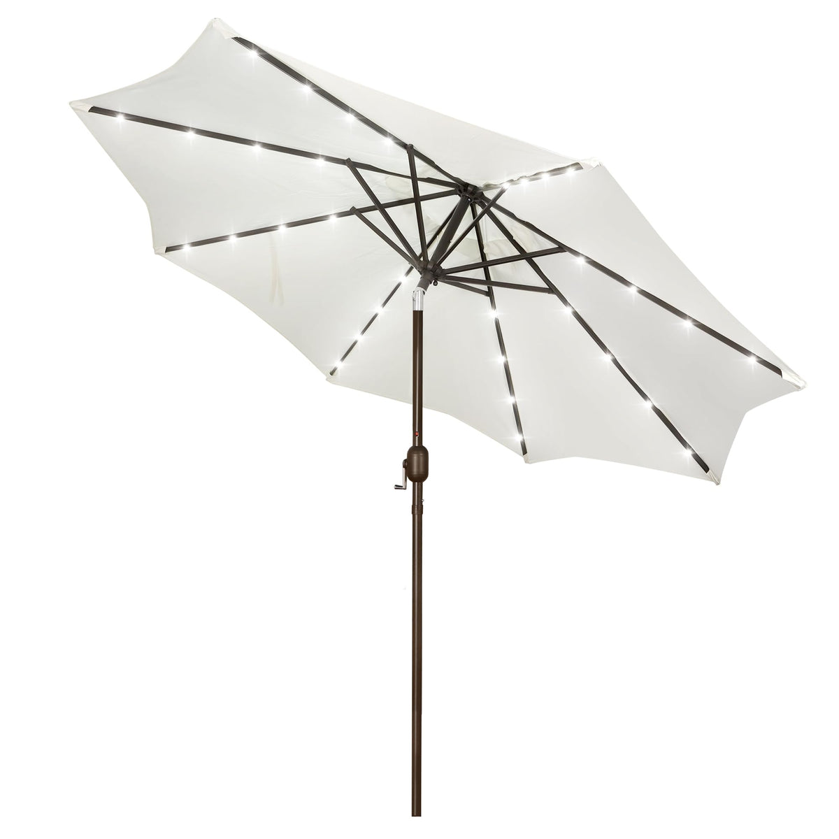 9 ft Solar Umbrella 32 LED Lighted Patio Umbrella Table Market Umbrella with Tilt and Crank Outdoor Umbrella for Garden, Deck, Backyard, Pool and Beach (Black and White)