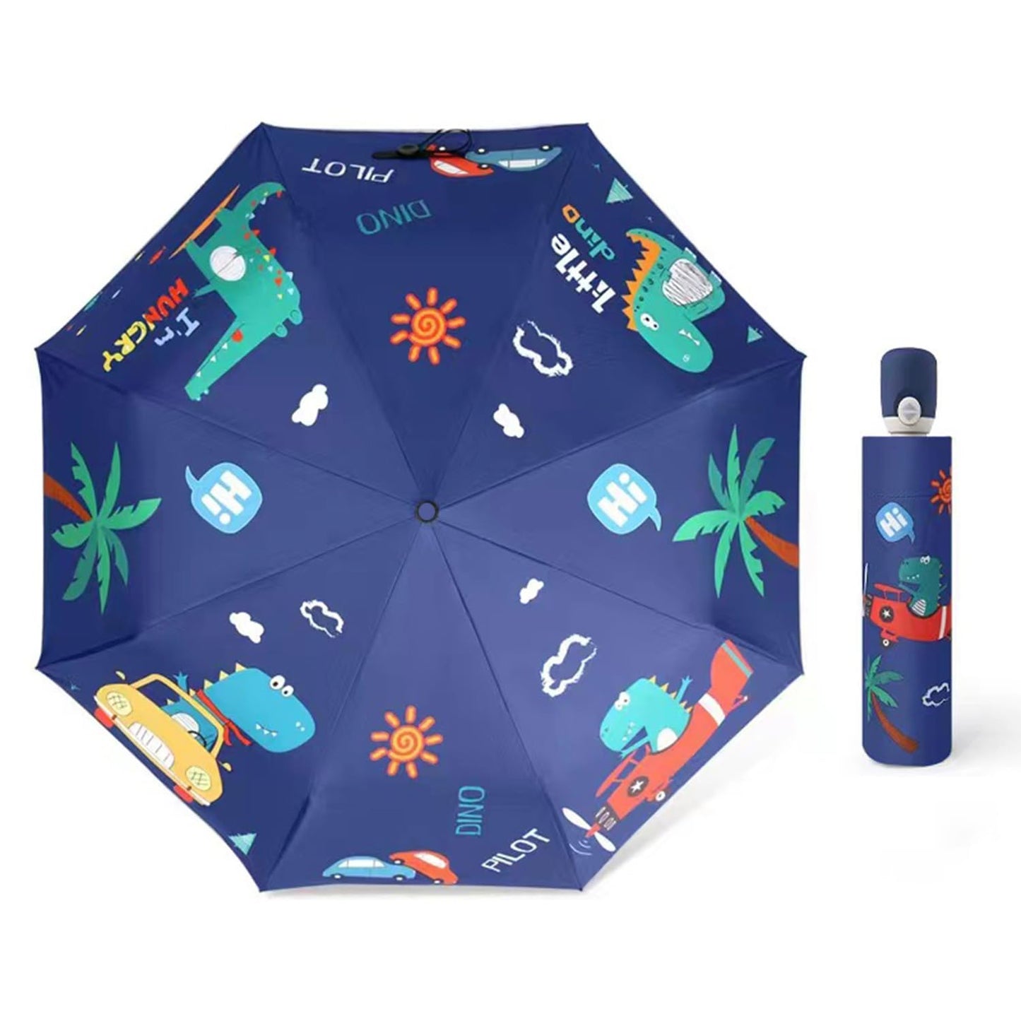 Hannstar Automatic Kids Umbrella, Folding Telescopic Toddler Umbrella for girls & boys, UV/Sun Protection - Strong and Portable - Compact, Durable, Lightweight Cute Kitty Brolly