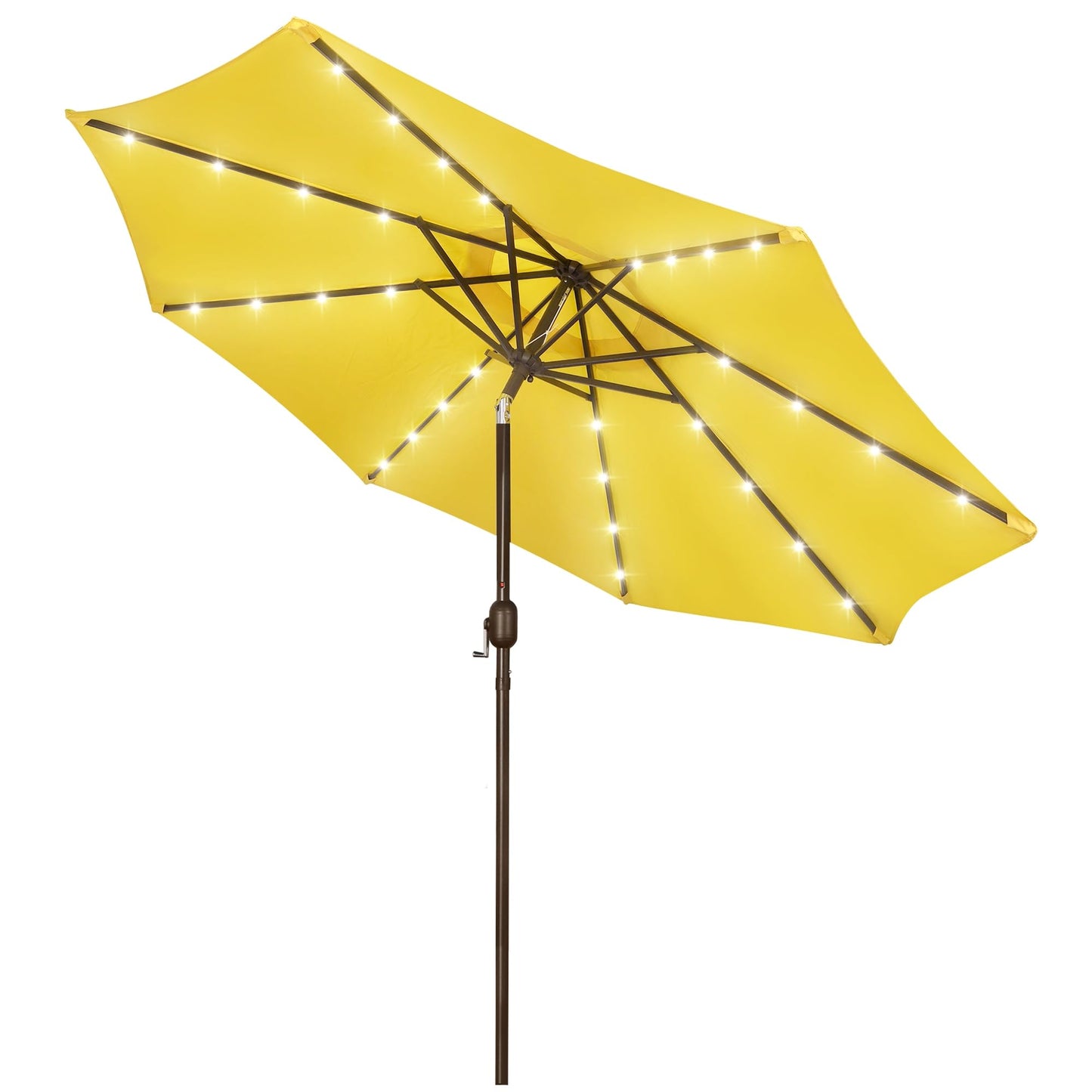 9 ft Solar Umbrella 32 LED Lighted Patio Umbrella Table Market Umbrella with Tilt and Crank Outdoor Umbrella for Garden, Deck, Backyard, Pool and Beach (Black and White)