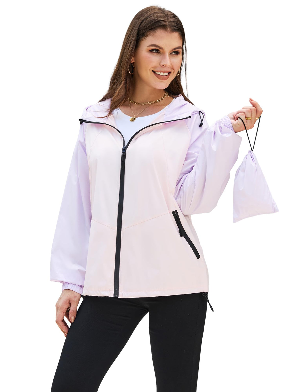 PITINAN Lightweight Rain Jacket Women Packable with Hood Travel XS-3XL | Lightweight, Packable, Folds into Pouch, Ultra Thin, Waterproof Shell Jacket Women,For Hiking/Travel Outdoor