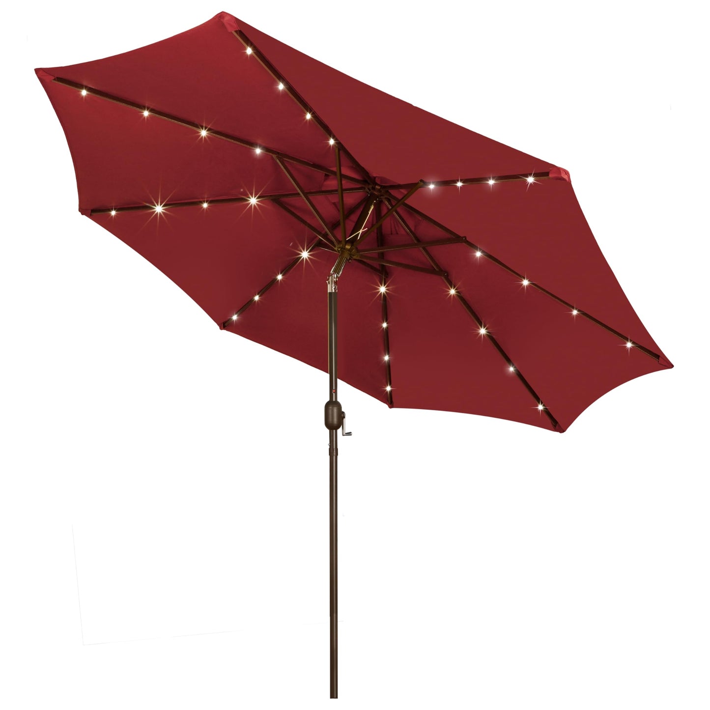 9 ft Solar Umbrella 32 LED Lighted Patio Umbrella Table Market Umbrella with Tilt and Crank Outdoor Umbrella for Garden, Deck, Backyard, Pool and Beach (Black and White)