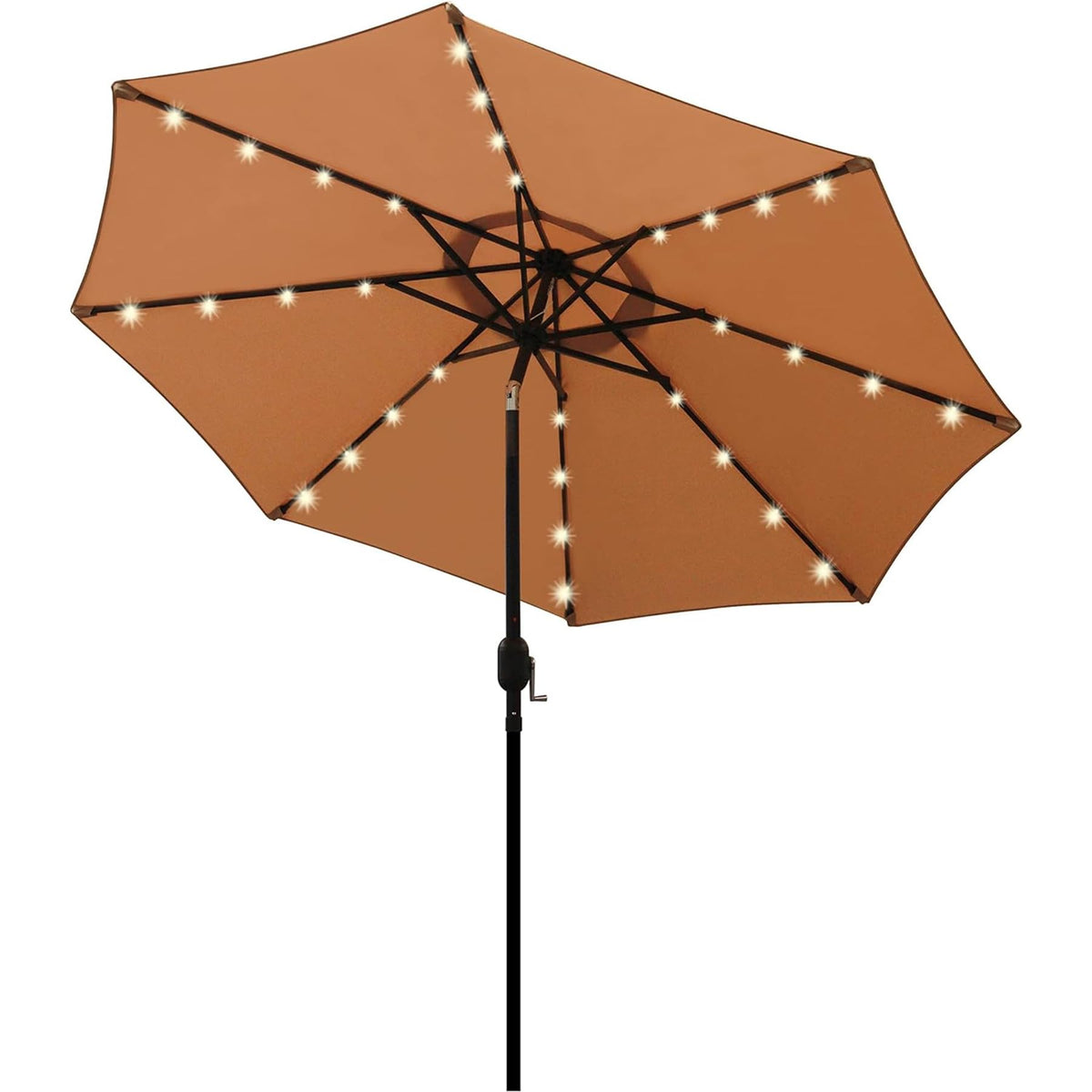 9 ft Solar Umbrella 32 LED Lighted Patio Umbrella Table Market Umbrella with Tilt and Crank Outdoor Umbrella for Garden, Deck, Backyard, Pool and Beach (Black and White)