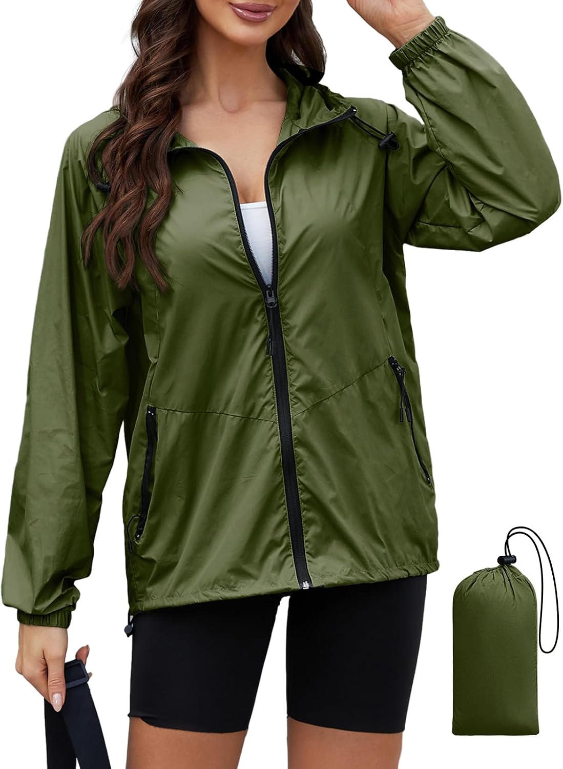 PITINAN Lightweight Rain Jacket Women Packable with Hood Travel XS-3XL | Lightweight, Packable, Folds into Pouch, Ultra Thin, Waterproof Shell Jacket Women,For Hiking/Travel Outdoor