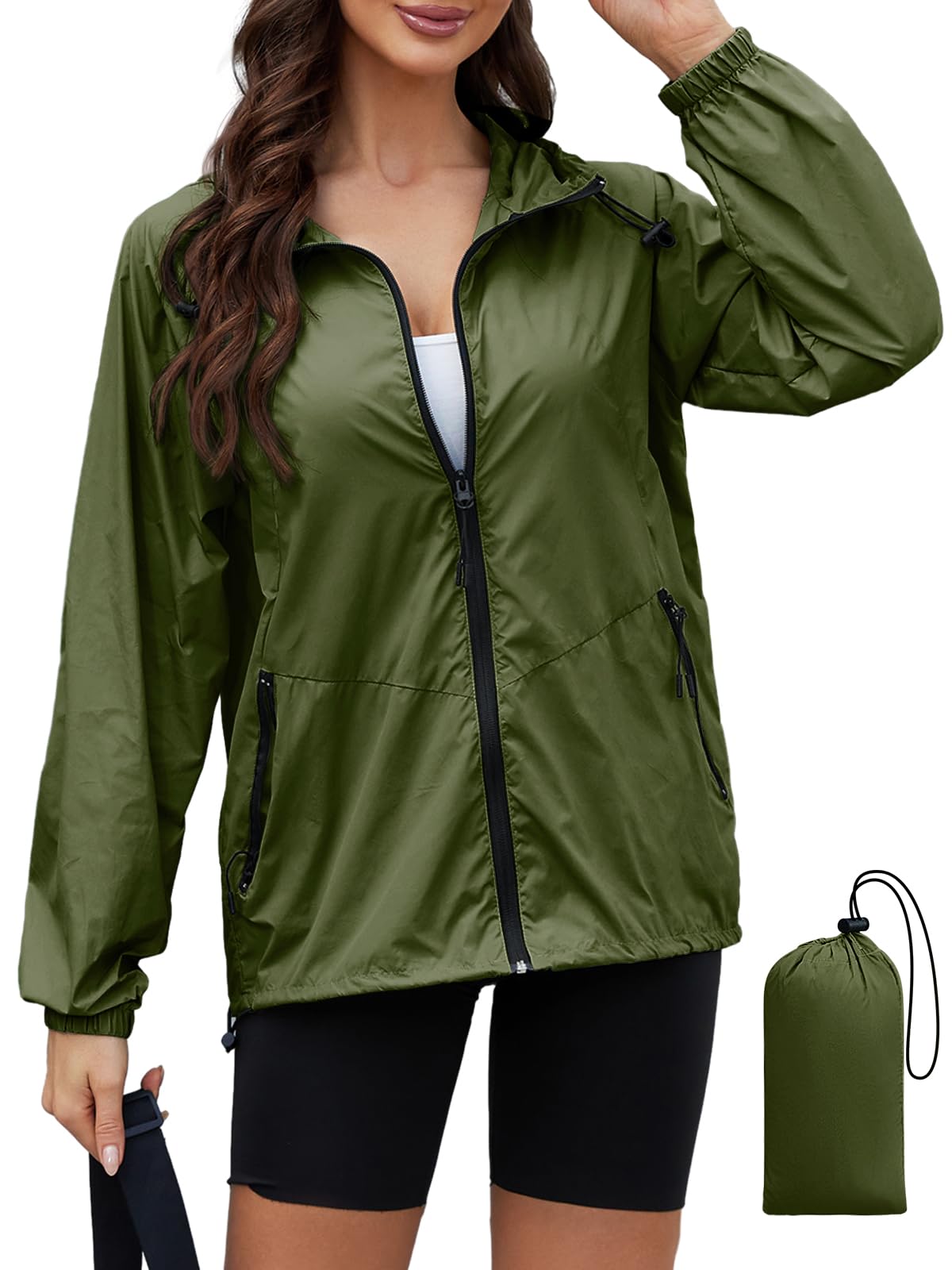 PITINAN Lightweight Rain Jacket Women Packable with Hood Travel XS-3XL | Lightweight, Packable, Folds into Pouch, Ultra Thin, Waterproof Shell Jacket Women,For Hiking/Travel Outdoor