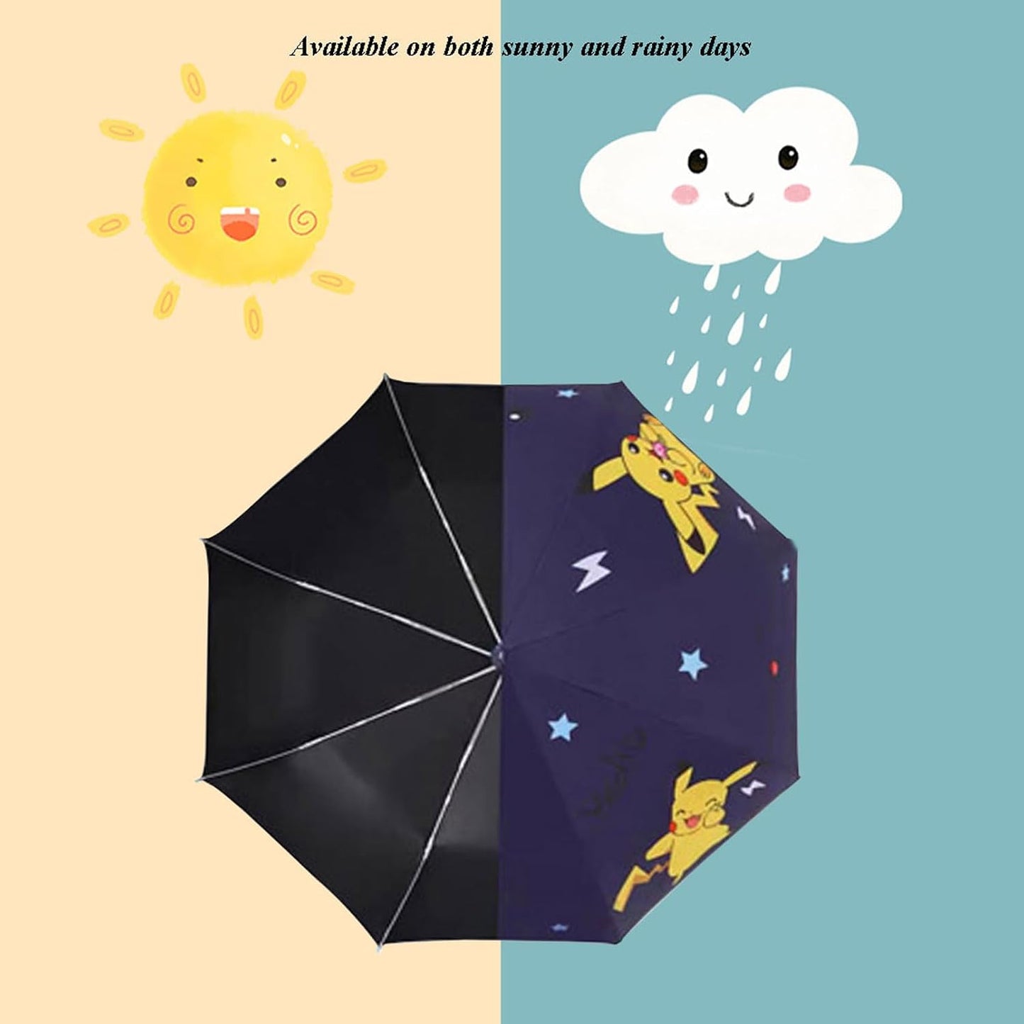 Kids Folding Umbrella Automatic Open-close Cartoon UV Resistant Travel Umbrella Anti-rebound Design Compact Windproof Umbrella for Girls Boys- navy blue