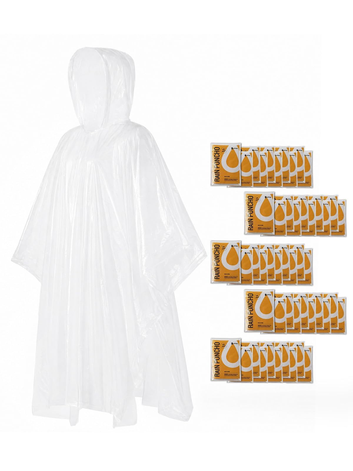 SaphiRose Disposable Adult Rain Ponchos 4 Pack Clear Emergency Raincoat | Value Pack, 100% Waterproof PE, One Size Fits Most Adults, Compact Individual Pouch, for Travel Theme Parks Emergency Kits