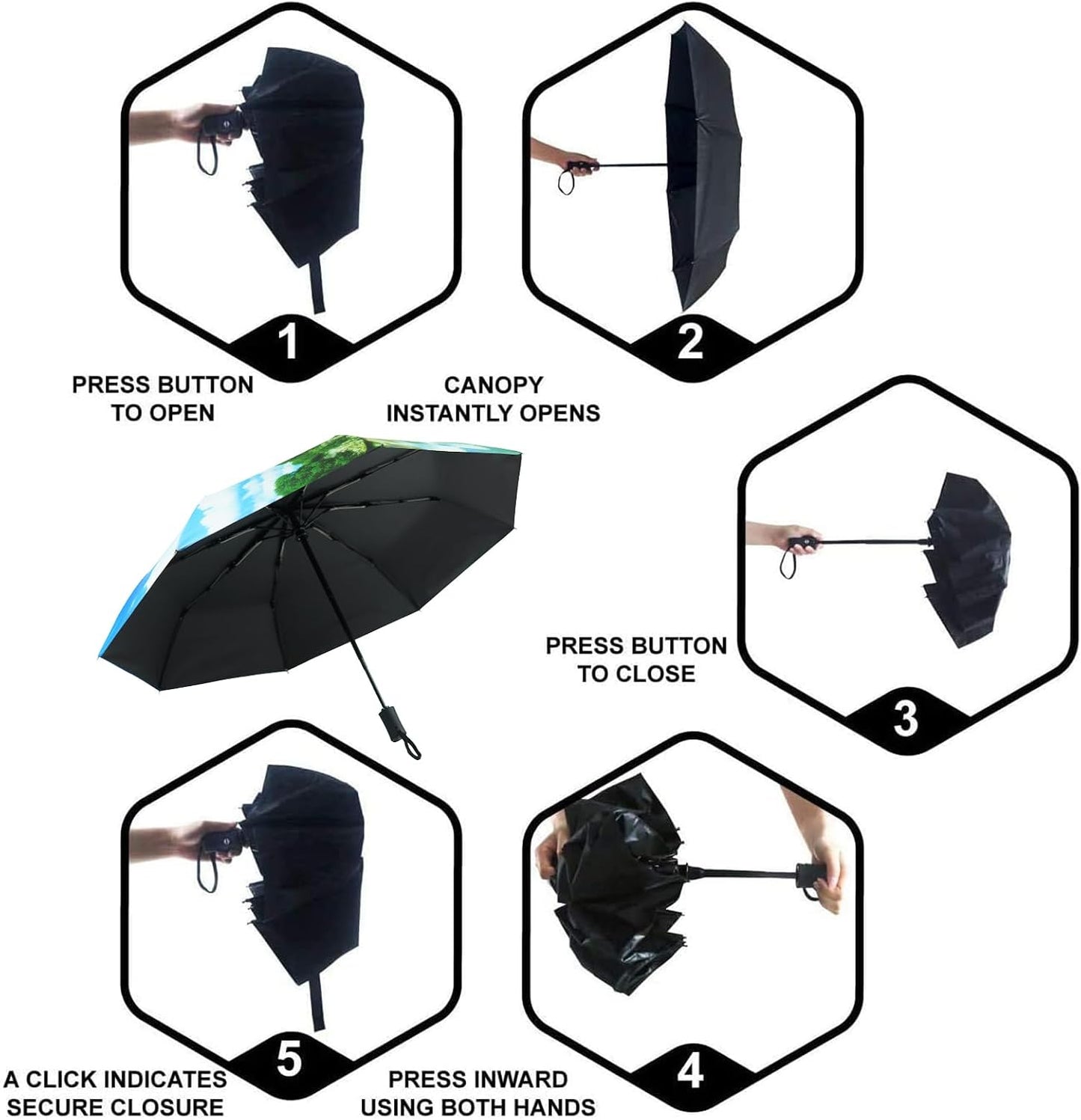 SY COMPACT Travel Umbrella - Windproof Automatic Compact Umbrellas for Rain | Small & Portable, UV Sun Protection, 11" Folded Travel Size, Fits in Backpack & Car, for Walking & Commutes, Factory Direct