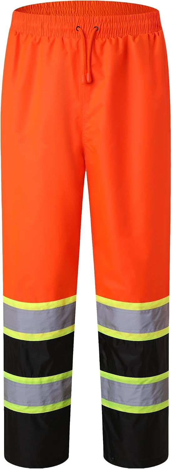 JKSfafety Rain Pants Men with Hi Vis 3M Reflective Strips Black XL | Rain Pants for Men Women Waterproof Breathable Mesh Lining 4 Reflective Tapes for Construction & Outdoor Work Day and Nigtht