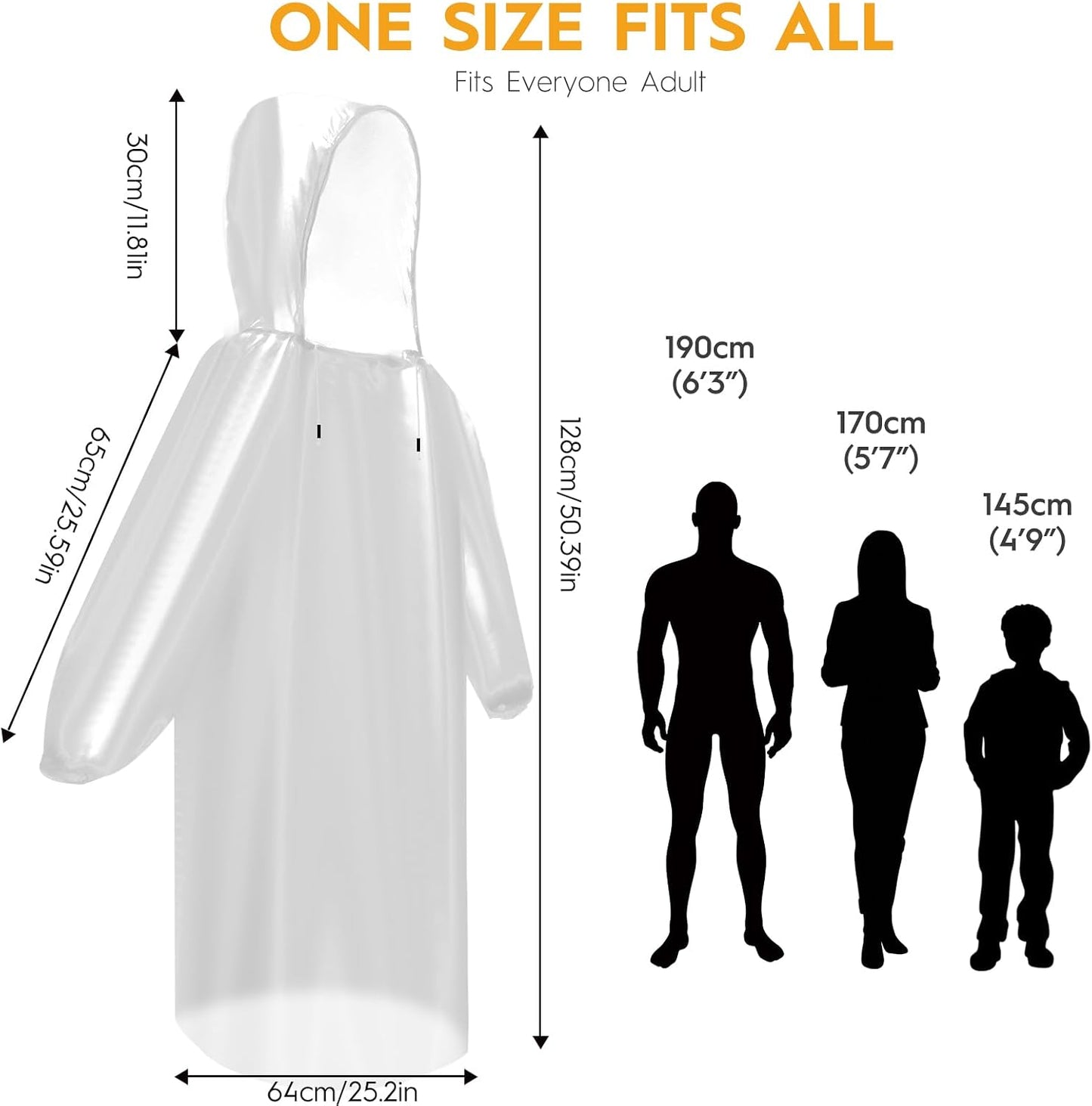 6 & 20 & 50 Pack Disposable Rain Ponchos for Adults/Youth, Waterproof PE Raincoats with Drawstring, Camping/Emergency