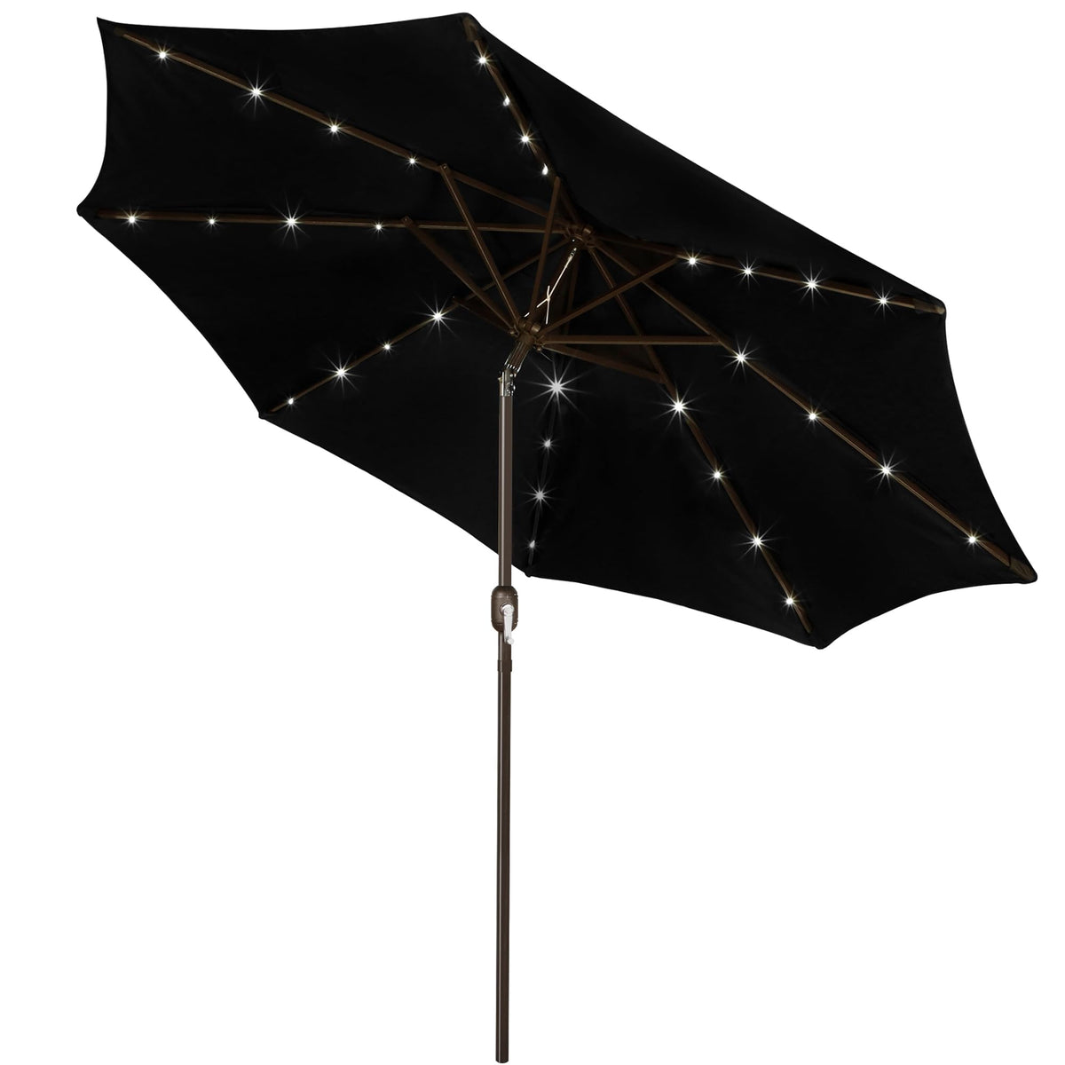 9 ft Solar Umbrella 32 LED Lighted Patio Umbrella Table Market Umbrella with Tilt and Crank Outdoor Umbrella for Garden, Deck, Backyard, Pool and Beach (Black and White)