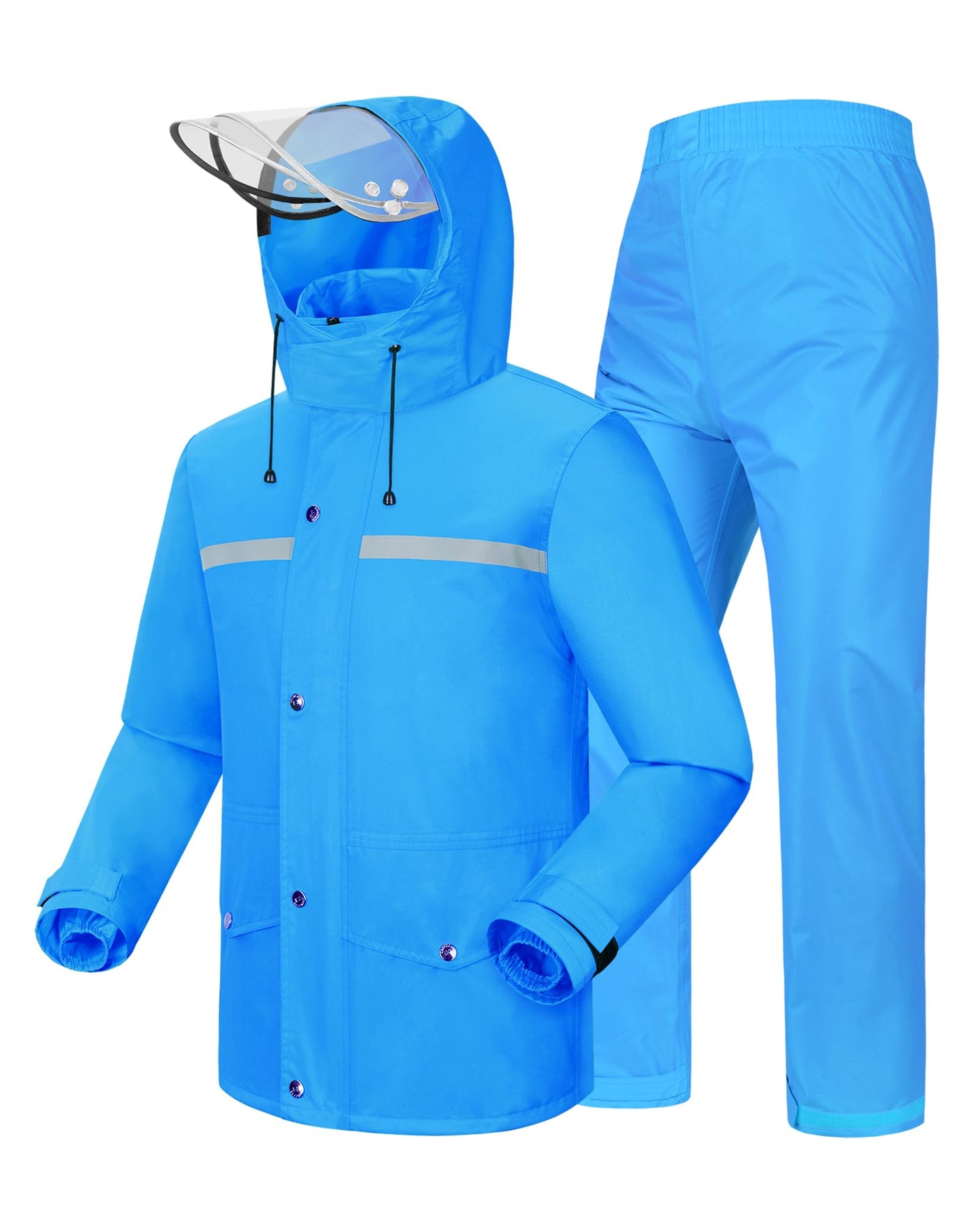 Rain Suit Waterproof Hi Vis Raincoat Reflective Rain Gear Unisex | Rain Jacket and Pants, Detachable Clear Brim, Waterproof Zip, Breathable Mesh Lined, Anti-storm, Work, Hiking, Riding
