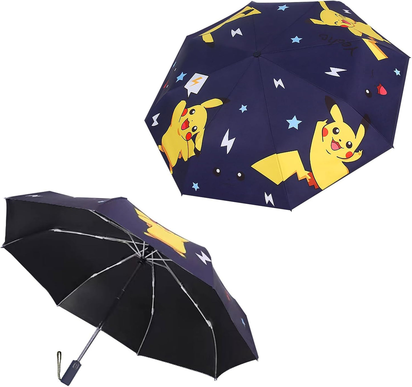 Kids Folding Umbrella Automatic Open-close Cartoon UV Resistant Travel Umbrella Anti-rebound Design Compact Windproof Umbrella for Girls Boys- navy blue