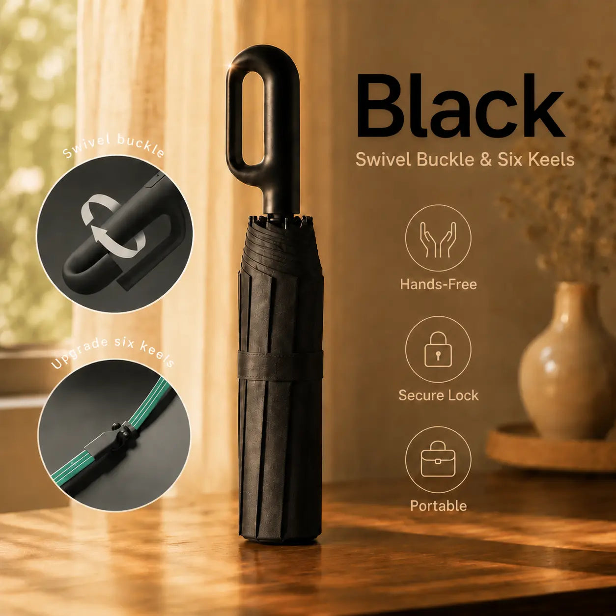 Automatic Open & Close Folding Umbrella with Double Choice, Hanging Ring Handle, Waterproof, Windproof, Sun Protection, Lightweight Portable Umbrella for Men & Women