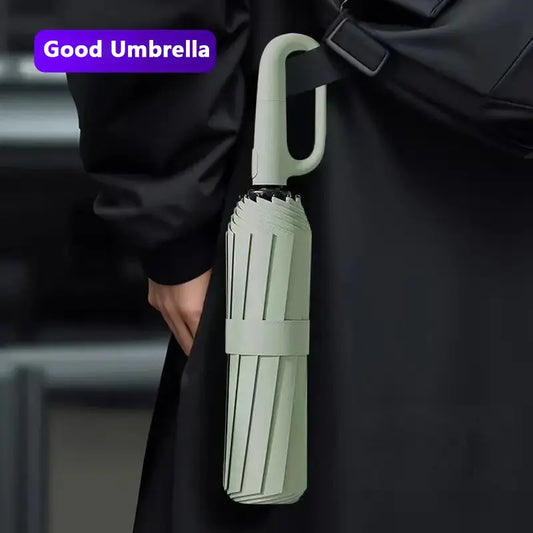 Green Foldable Rainproof Automatic Umbrella, 1 Count Compact Ring Buckle Windproof Reinforced Umbrella, Durable Innovative Sun-protection Folding Umbrella for Women, Pocket Umbrella, Wind Resistant Umbrella, UV Umbrella, Suitable for Rainy Days Outdoor