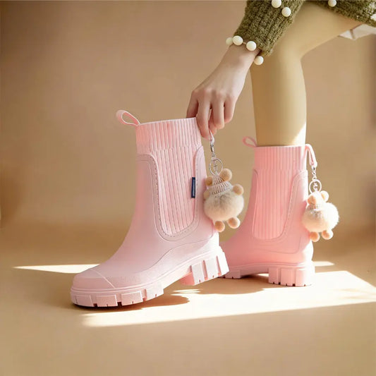 Women’s Chelsea Rain Boots, Waterproof Non-Slip Ankle Boots for Rainy Day Outdoor Wear