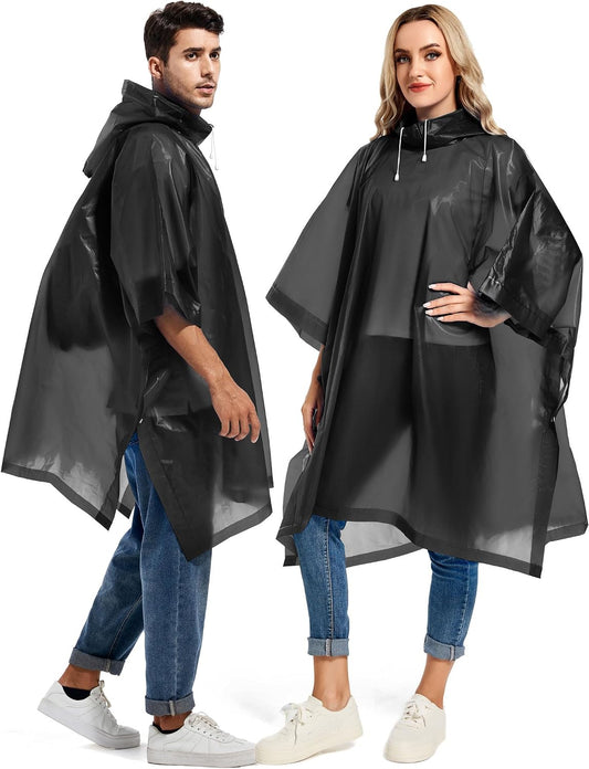 2 Pack Rain Ponchos for Adults Reusable - Raincoats Survival Emergency Heavy Duty Rain Coat with Drawstring Hood