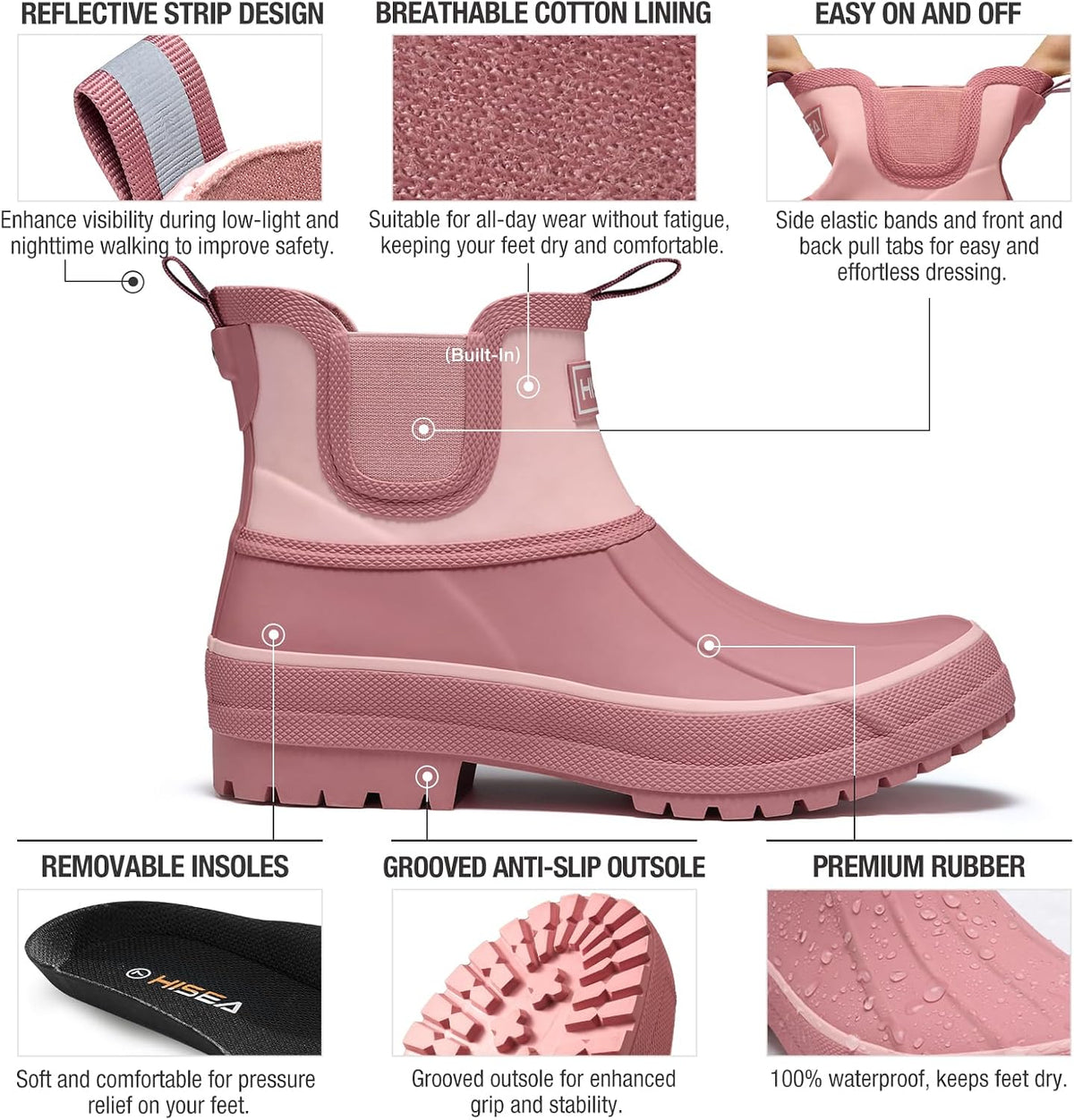 HISEA Women's Duck Chelsea Rain Boots Waterproof Ankle Garden Shoes | Short Rubber Mud Booties, Non-Slip Sole, Warm and Comfortable for Barn, Yard Work, Farm, Dog Walking
