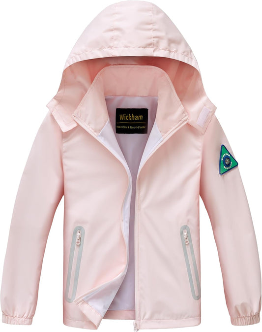 WICKHAM Boys Girls Waterproof Rain Jacket Lightweight Hooded Coat | Breathable Mesh Lining, Easy to Fold Design, Comfortable for School and Outdoor Activities