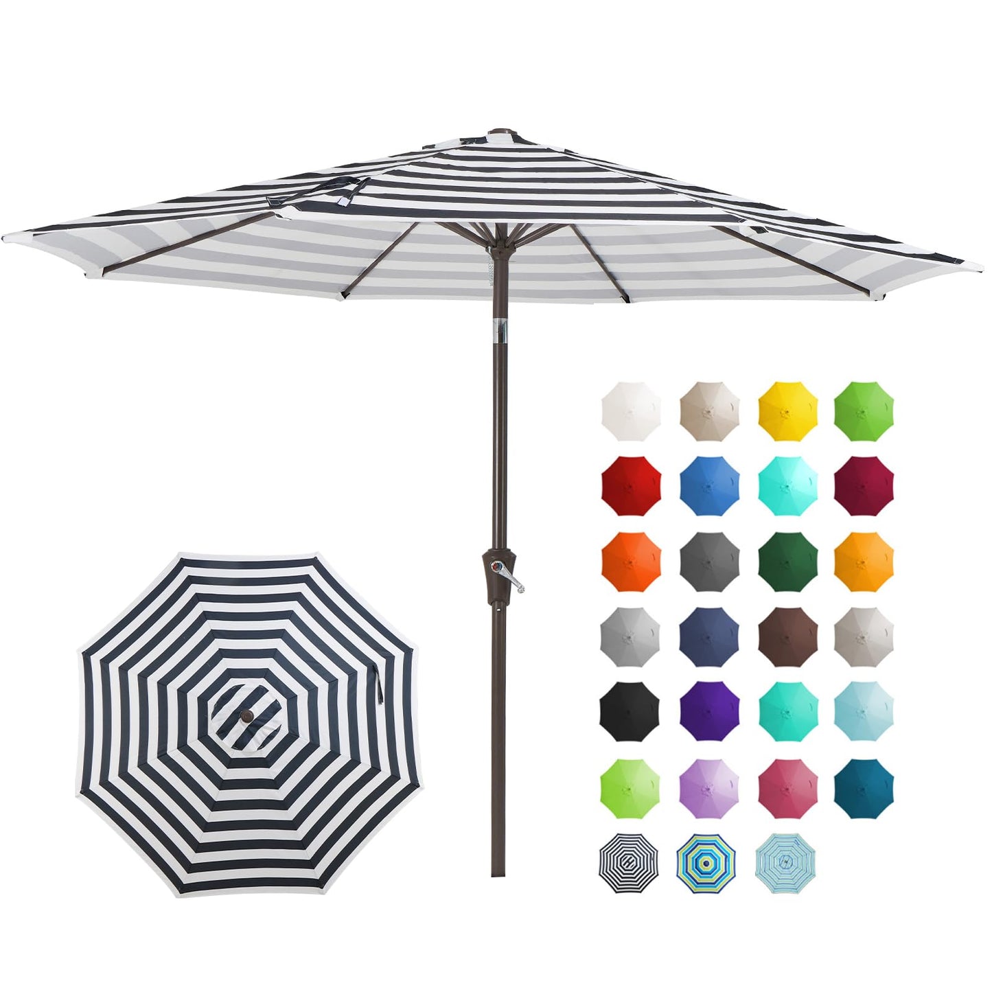 JEAREY 9FT Outdoor Patio Umbrella, Market Umbrella, Dark Blue | Outdoor Table Umbrellas with 8 Sturdy, Tilt & Crank UV Protection Waterproof for Garden, Deck, Backyard, Pool
