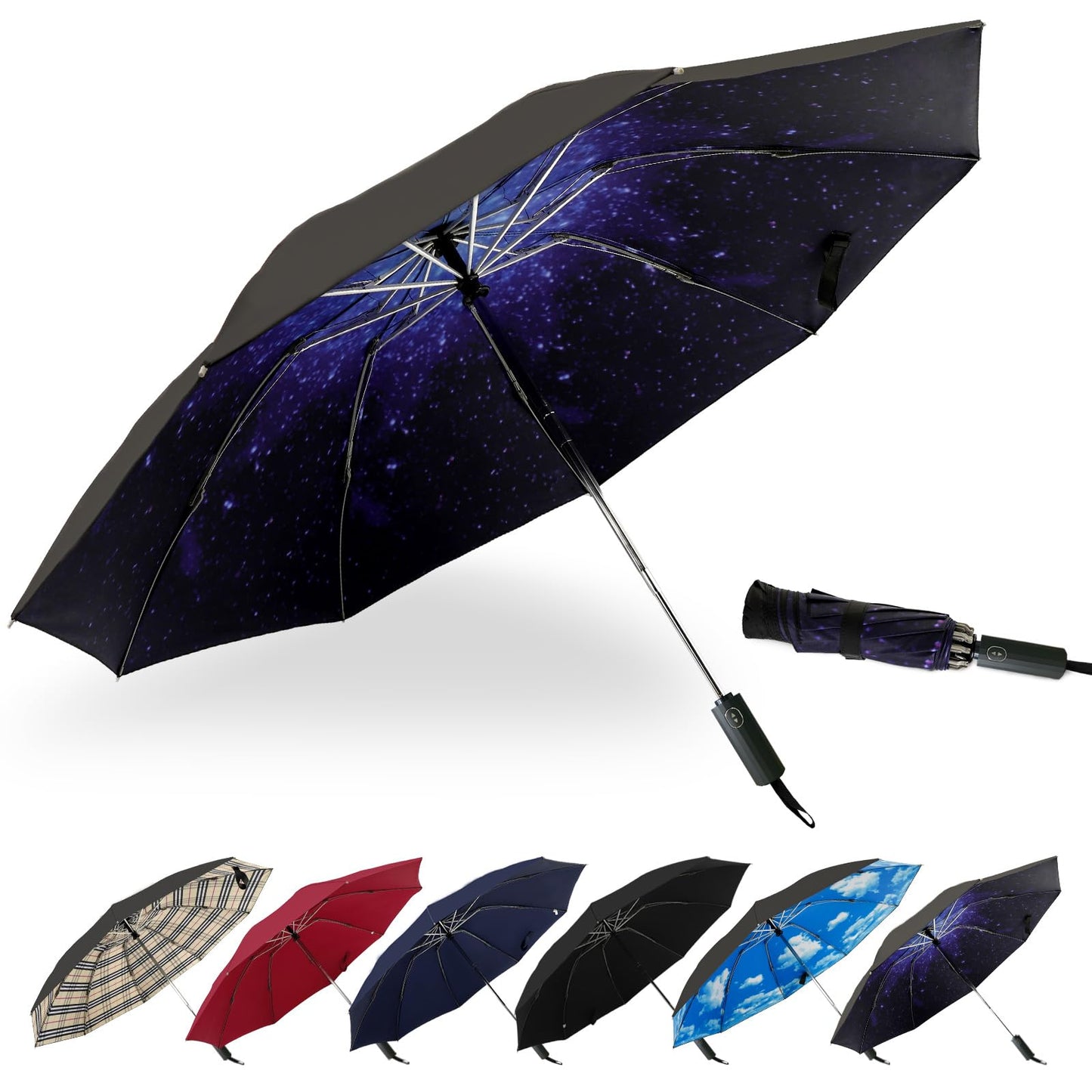 LLanxiry Compact Travel Umbrella, Windproof Automatic Umbrellas for Rain | Small, Portable, Folding, Lightweight, Waterproof, Backpacks, Purses, Cars, Commuting, Walk, School, Men, Women