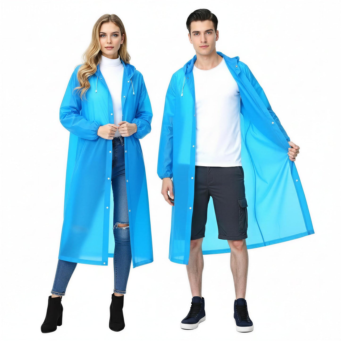 (2 Pack) Rain Ponchos for Adults Reusable, Waterproof EVA Raincoats | Raincoats with Hood and Drawstring for Women & Men, Lightweight Emergency Raincoats for Theme Parks and Music Festivals