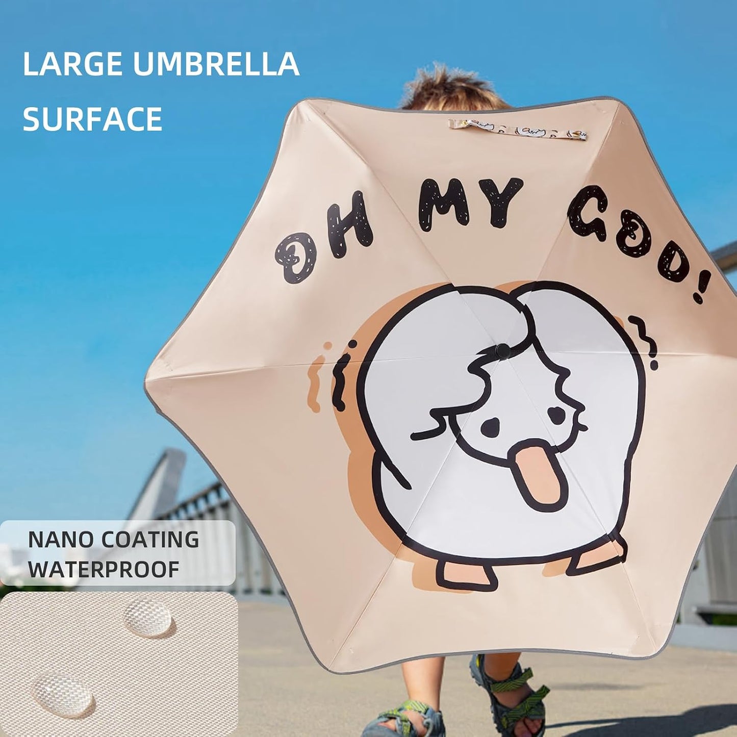 Rounded Corner Folding Umbrella Anti-UV Compact Durable Umbrella Auto Open/Close Lightweight Backpack Cute Cartoon Umbrella for Girls & Boys