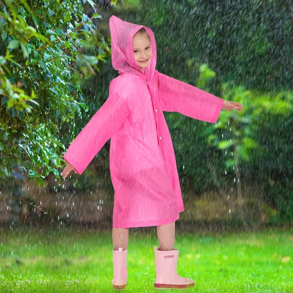 Opret 2 Pack Raincoats for Kids, Reusable Rain Ponchos with Hood and Sleeves Waterproof Rain Coats for Boys and Girls