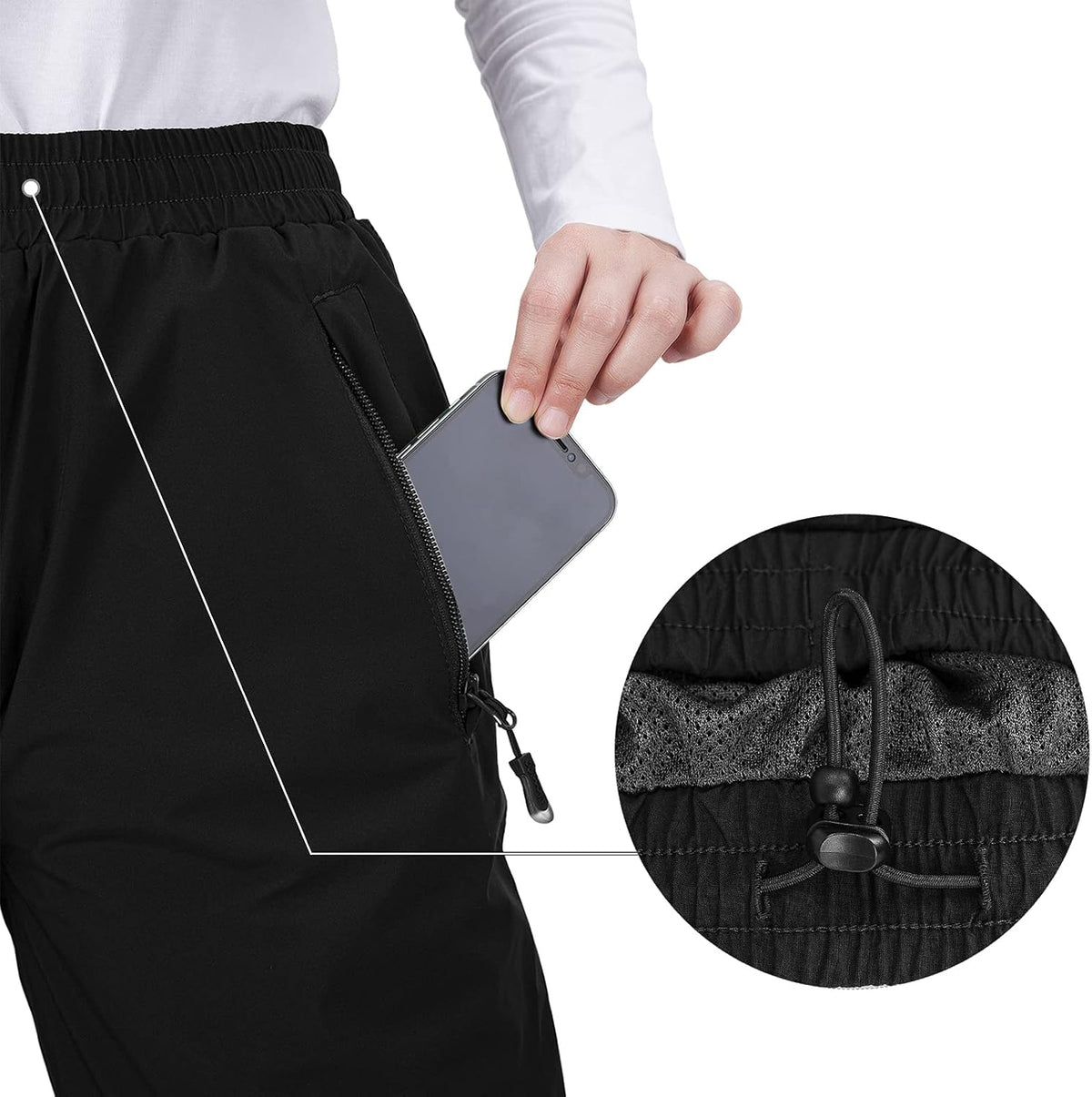 33,000ft Women's Rain Pants, Lightweight Waterproof Rain Over Pants | Windproof Hiking Pants with Mesh Lining for Outdoor, Fishing, Golf, Rainy Day, Zipper Pockets, Reflective Strip, Hook & Loop