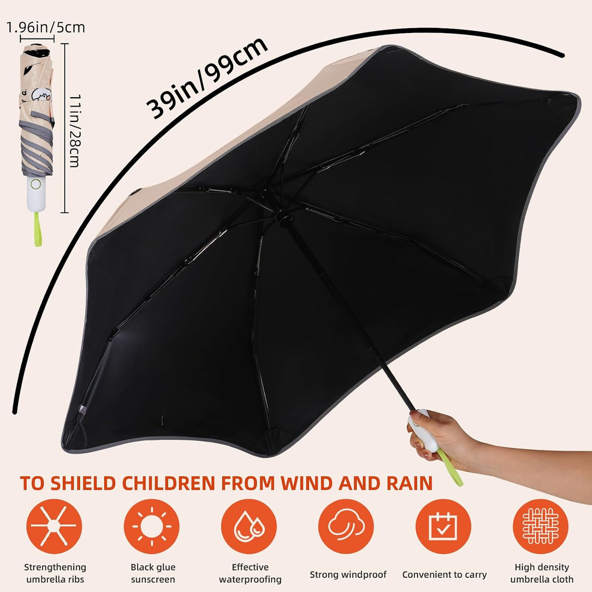 Rounded Corner Folding Umbrella Anti-UV Compact Durable Umbrella Auto Open/Close Lightweight Backpack Cute Cartoon Umbrella for Girls & Boys