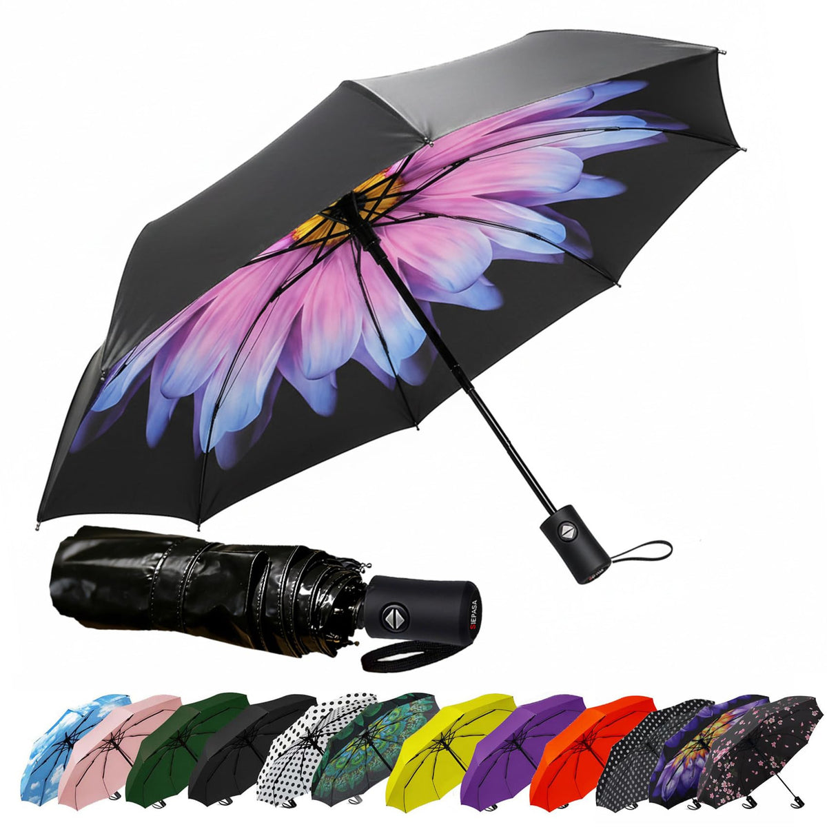 Compact Travel Umbrella - Windproof Auto Open/Close, Small Folding Umbrella for Rain & Sun with UPF50+ - Lightweight Frame, Waterproof - Fits Backpack, Purse, Suitcase.(Garden Butterfly)