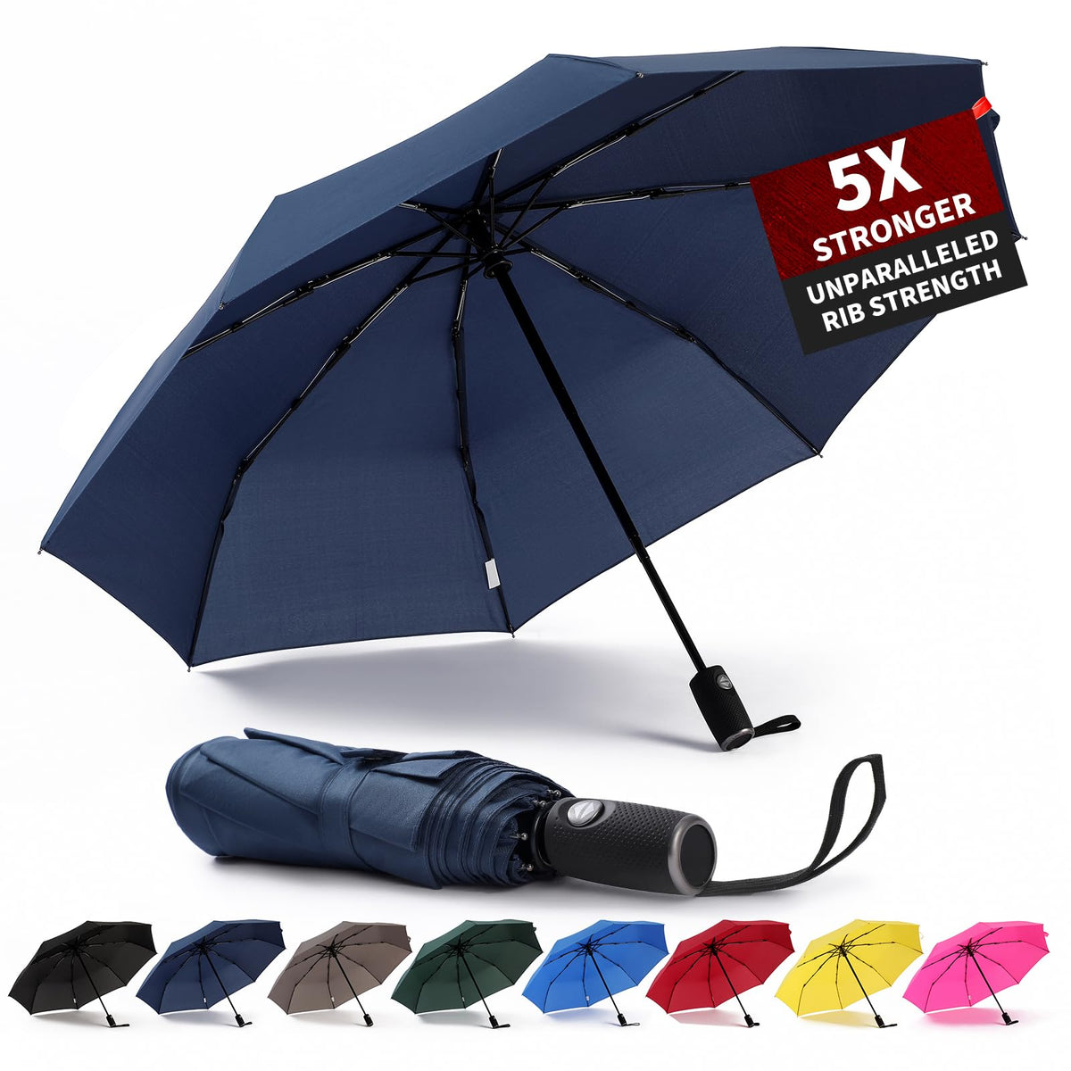 Anntrue Windproof Travel Umbrella, Auto Open Close Lightweight Compact Portable Backpack Folding Umbrella, Perfect for Car, Purse, Men and Women (Black)