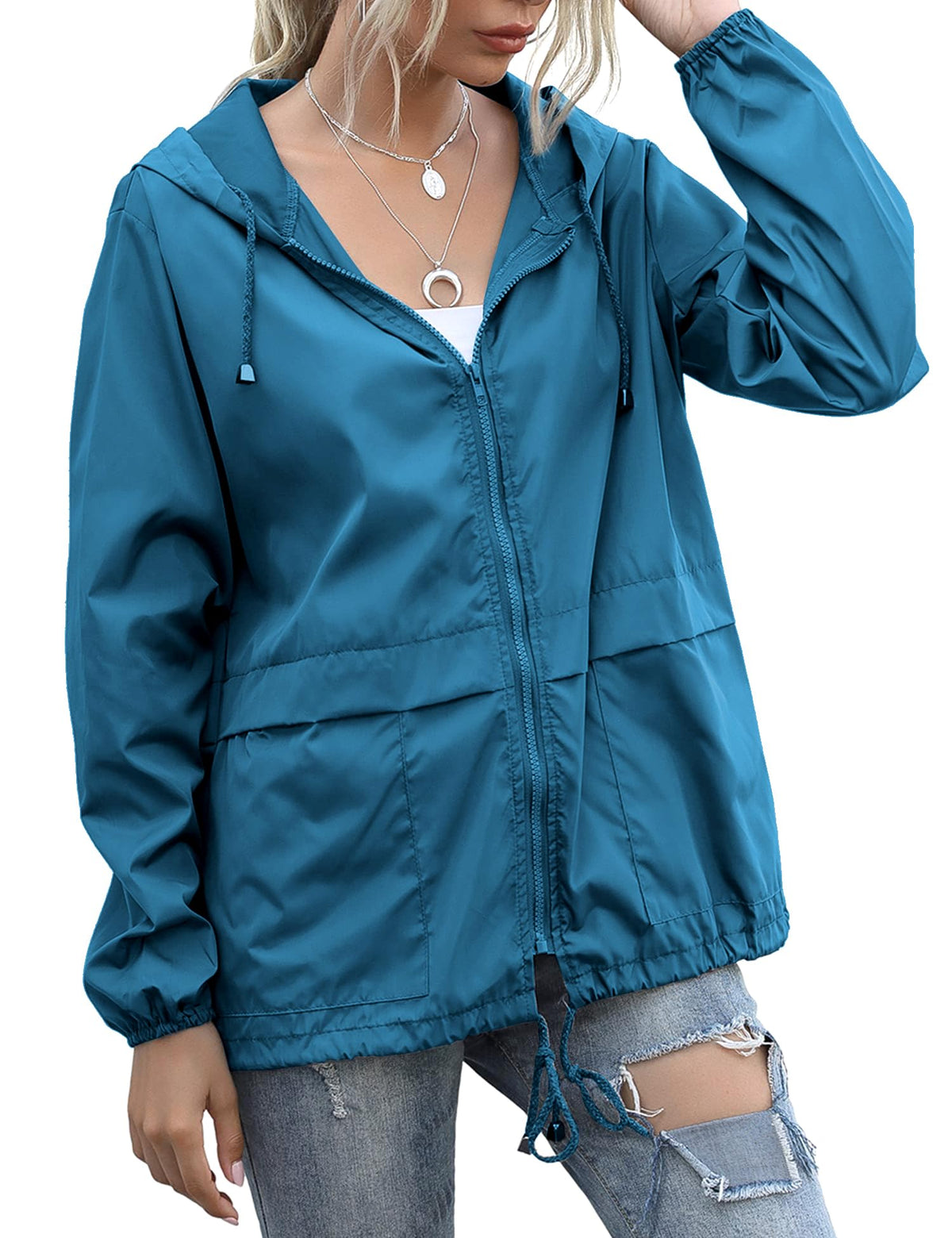 Women's Raincoats Lightweight Waterproof Rain Jackets | Packable Windbreaker Hooded with Pockets for Travel Outdoor