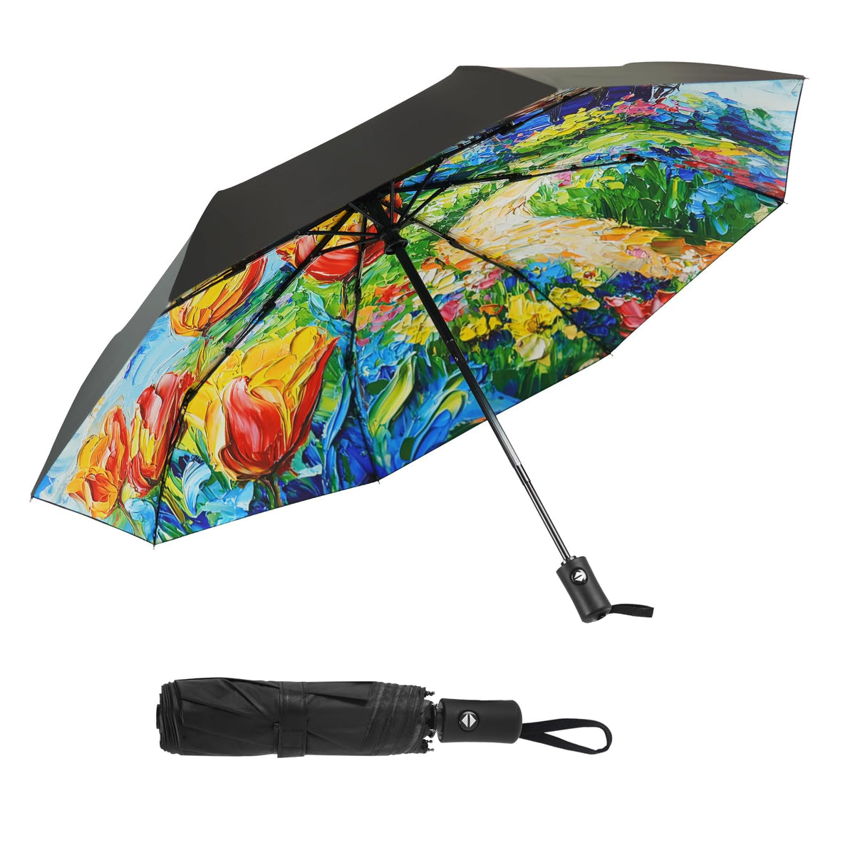 SY COMPACT Travel Umbrella - Windproof Automatic Compact Umbrellas for Rain | Small & Portable, UV Sun Protection, 11" Folded Travel Size, Fits in Backpack & Car, for Walking & Commutes, Factory Direct