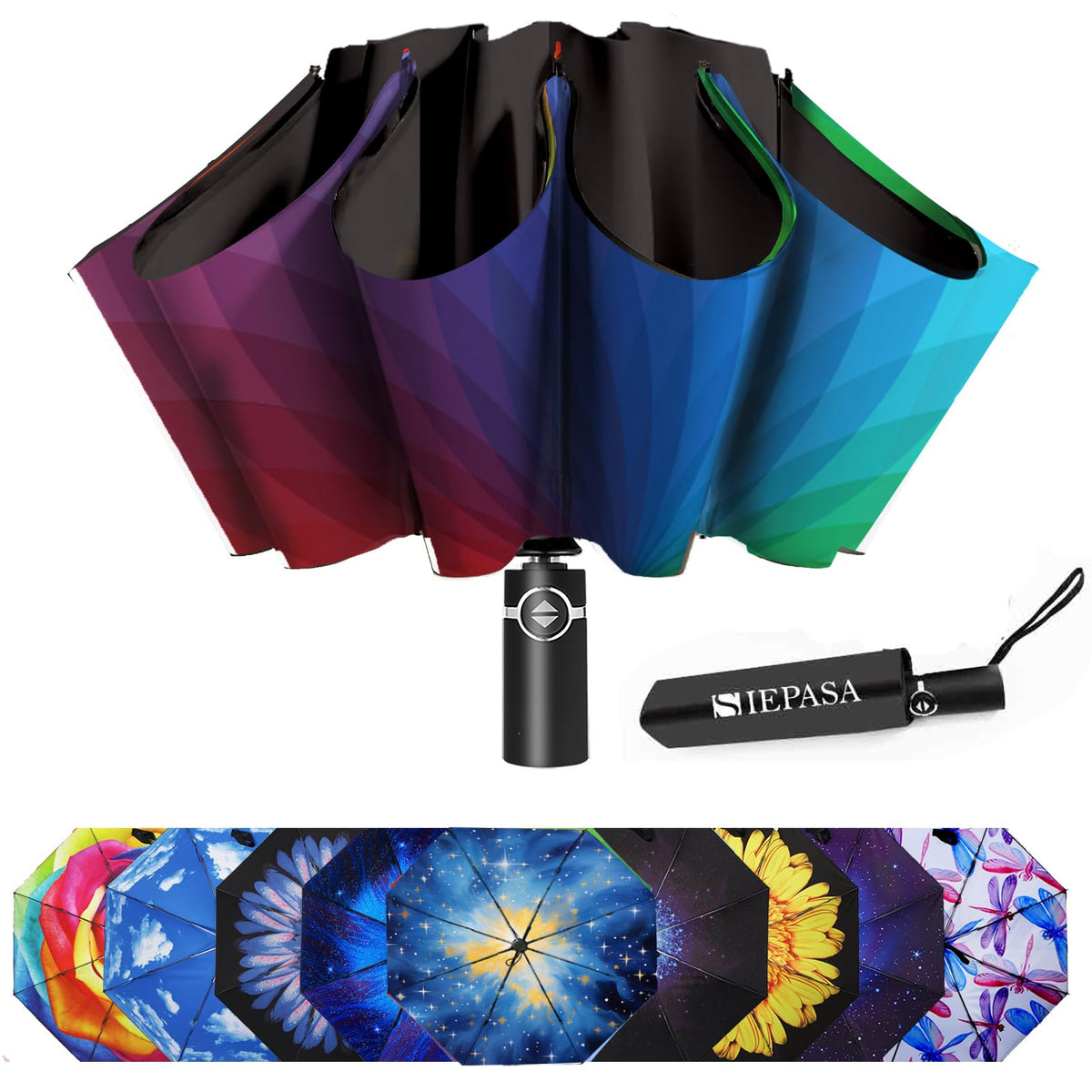 Compact Travel Umbrella - Windproof Auto Open/Close, Small Folding Umbrella for Rain & Sun with UPF50+ - Lightweight Frame, Waterproof - Fits Backpack, Purse, Suitcase.(Garden Butterfly)