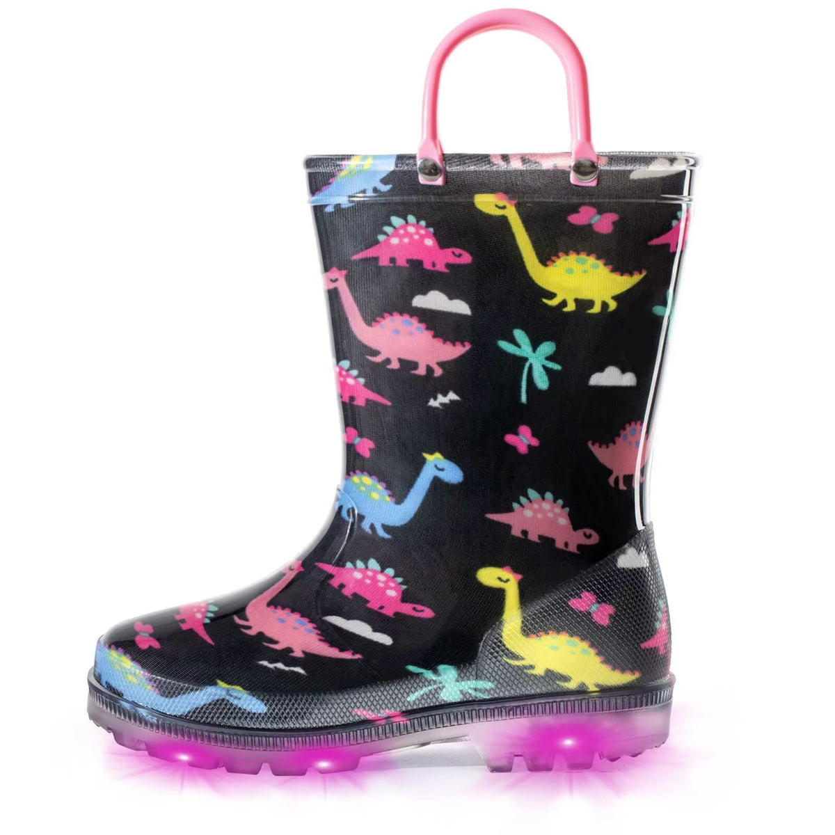 EUXTERPA Toddler Kids Light-Up Rain Boots | Waterproof, Glitter, Cartoon Pattern, Easy-On Handles, LED Flashing Non-Slip Sole, Puddle Play, Outdoor, Children Girls Boys
