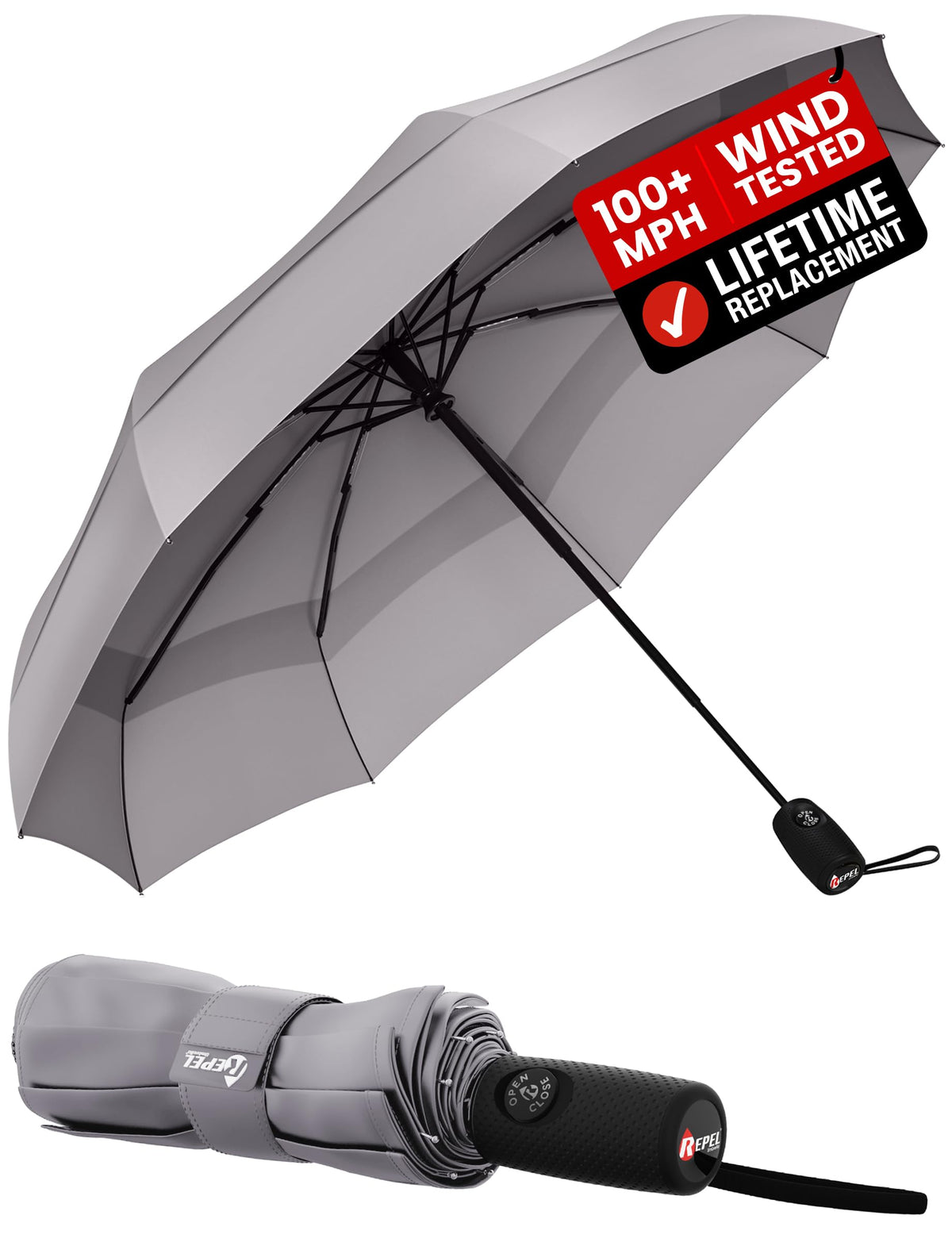 Windproof Travel Umbrella - Compact & Withstands Winds up to 100MPH, Strongest Premium Auto Folding Umbrella for Rain and Sun - Durable, Light & Portable for Women & Men, Fits Backpack & Cars
