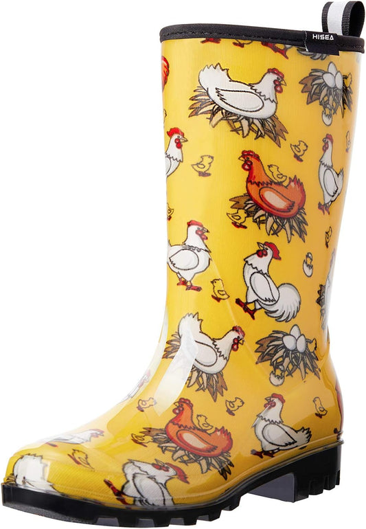 HISEA Women's Rain Boots Waterproof Mid Calf Garden Farm Rubber Boots | Wide Calf Slip-Resistant Rubber Ladies' Boots Lightweight for Garden, Farm, Outdoor Work & Rainy Days
