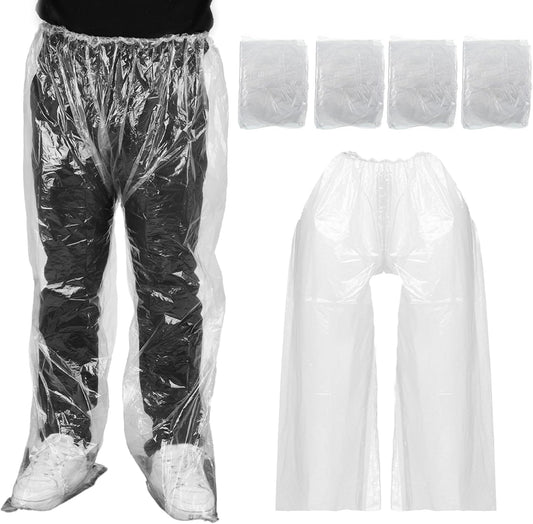 4 PCS Disposable Rain Pants, Unisex Adult Waterproof Long Tube Rain Pant with Shoe Cover, Thickened Plastic Foot Wrapped Rainpants Outdoor Activities Travel Cycling