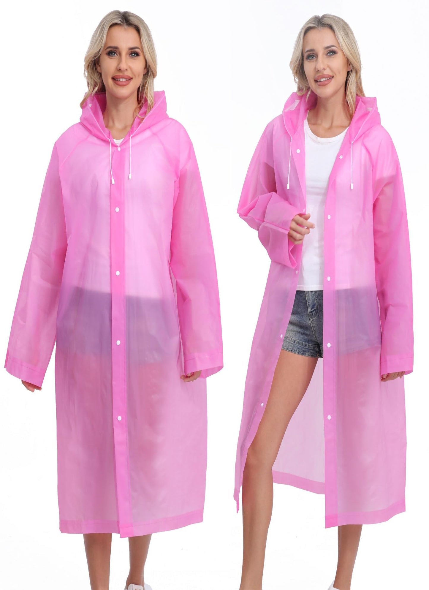 2-Pack Reusable Rain Ponchos for Adults, HOOMBOOM Raincoats Emergency for Women/Men with Drawstring and Sleeves