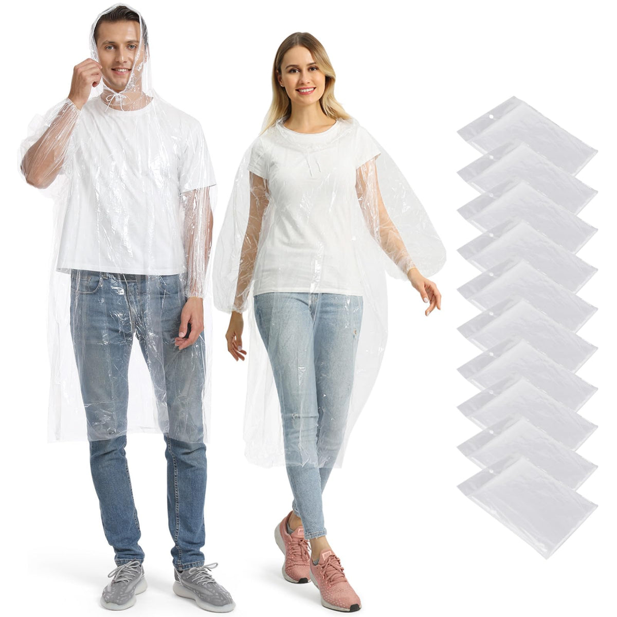 Opret 5/10/20 Pack Rain Ponchos, Disposable Emergency Ponchos Bulk Unisex Waterproof Raincoat for Adults with Drawstring Hood