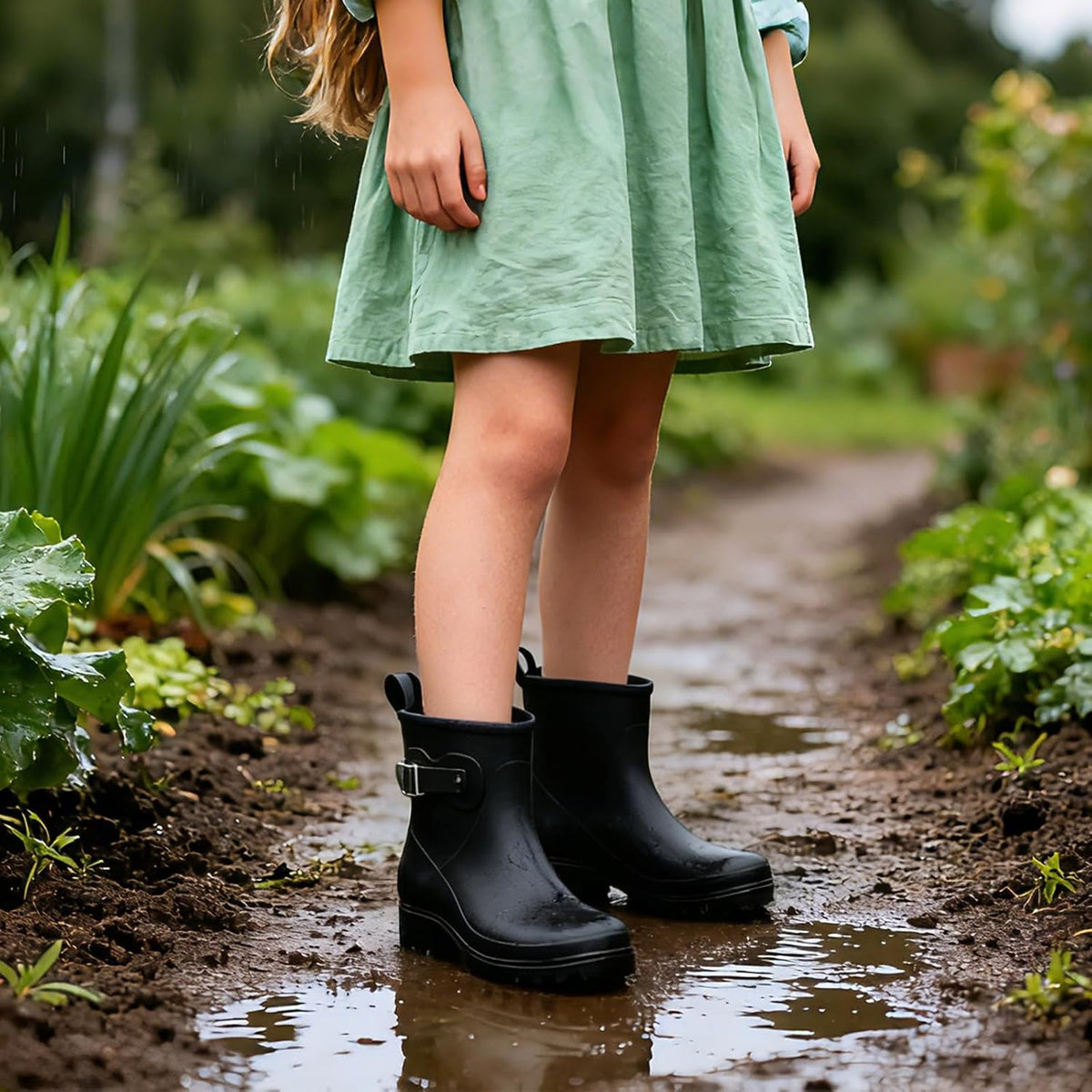 Short Rain Boots for Women Waterproof Chelsea Ankle Rubber Garden Shoe | Non-Slip Rubber Boots Lightweight Outdoor Gardening Shoes Work Booties with Arch Support Removable Comfort Insole