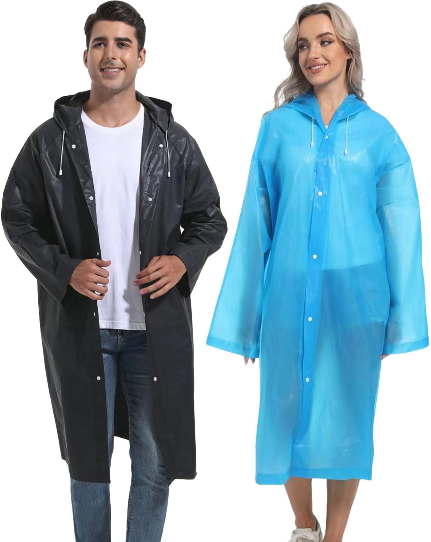 2PCS Rain Ponchos for Adults Reusable Rain Coats for Adults Rain Jackets Raincoats for Men Women