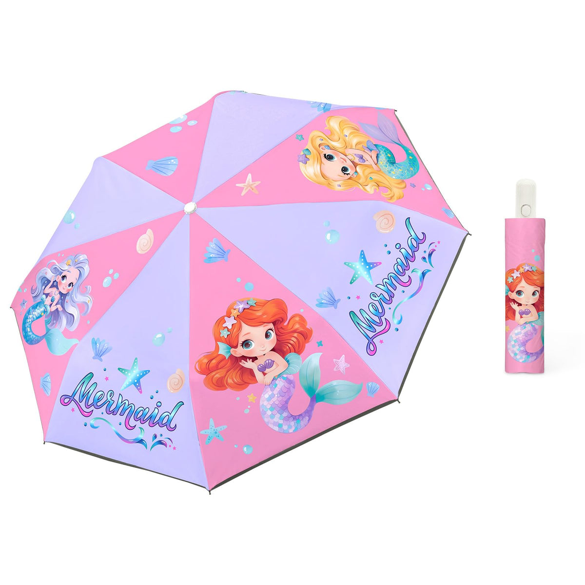 Autoamtic Kids Umbrella UV Resistant, Folding Compact Umbrella 360° Reflective Strip for Travel Outdoor, Lightweight Cute Kids Parasol Anti-rebound Safe for Toddler
