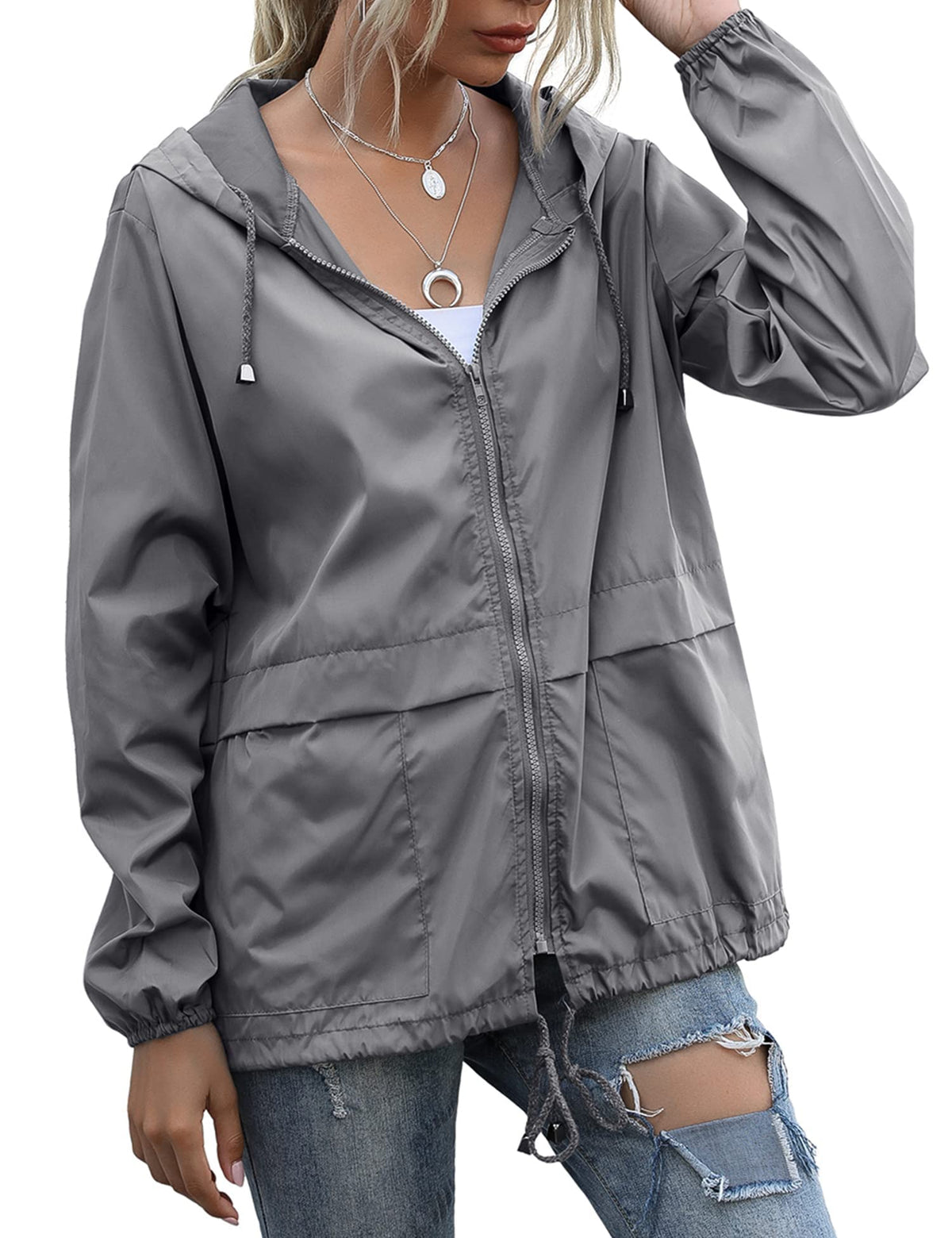 Women's Raincoats Lightweight Waterproof Rain Jackets | Packable Windbreaker Hooded with Pockets for Travel Outdoor