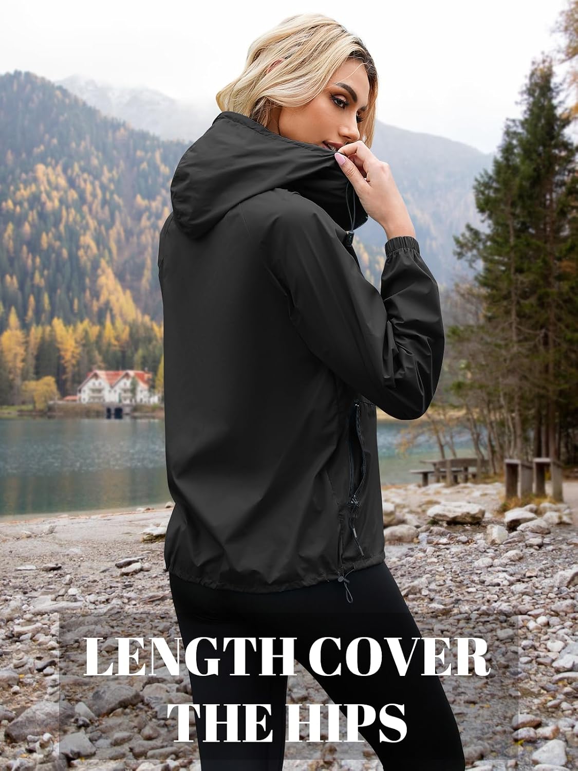 PITINAN Lightweight Rain Jacket Women Packable with Hood Travel XS-3XL | Lightweight, Packable, Folds into Pouch, Ultra Thin, Waterproof Shell Jacket Women,For Hiking/Travel Outdoor