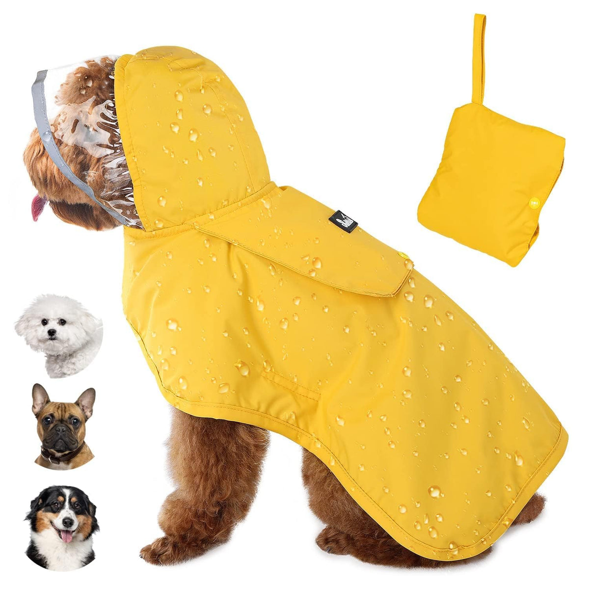 Lukovee Dog Raincoat, Waterproof Rain Jacket, Clear Hood & Reflective Rim | Easy On Off Adjustable Straps, Leash Hole, Soft Mesh Lining, Storage Pocket, Poncho for Small Medium Large Dogs (Yellow, 2XL)