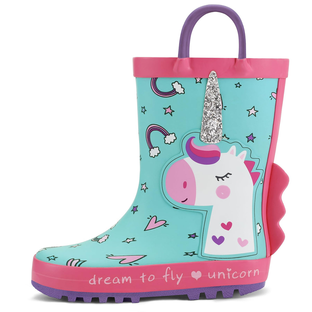 Kids Rain Boots Waterproof Printed Rubber boots with Handles | Slip on, Double Handles,Slip Resistant