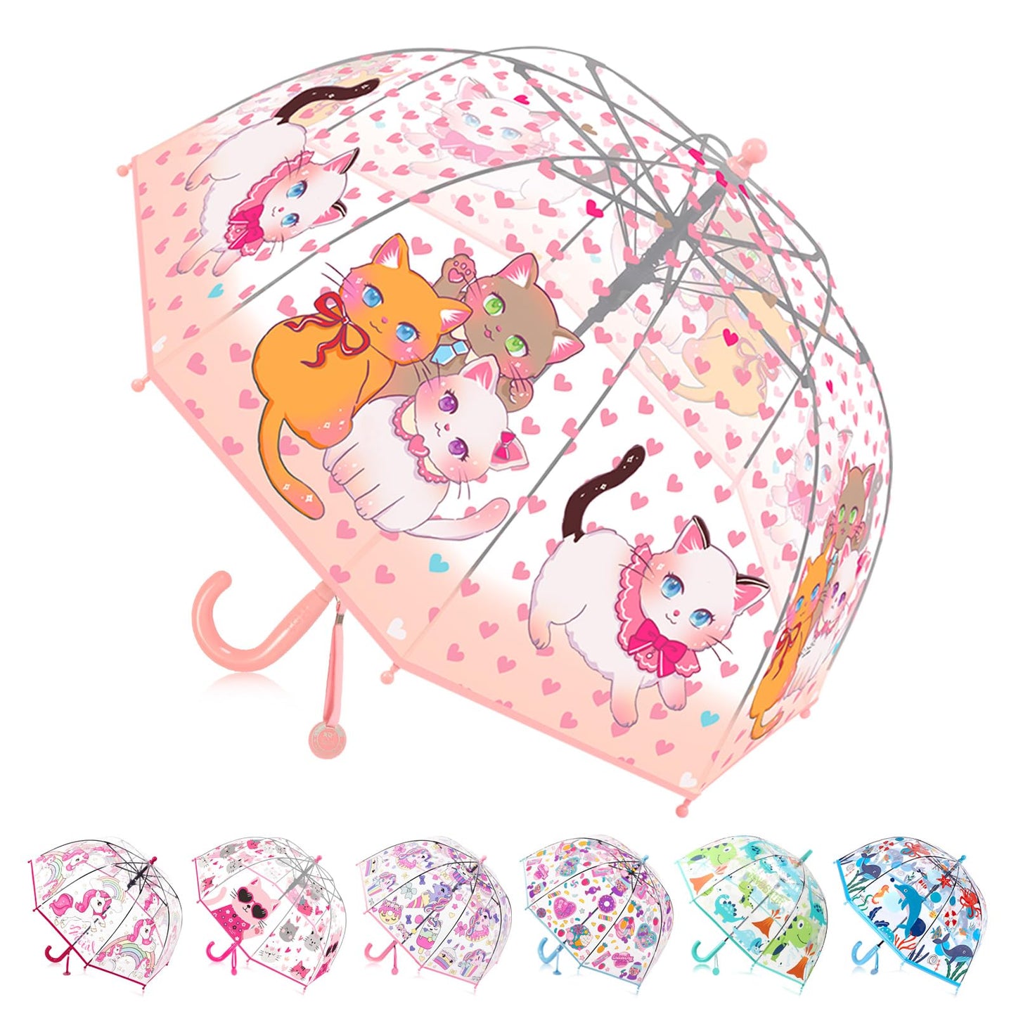 Kids Clear Bubble Umbrella for Rain, Easy Grip, Girls Boys | 39 In Transparent Dome, Windproof, Pinch-Proof Closure, Rounded Tips, Lightweight, School, Travel, Toddler, Rain Gear
