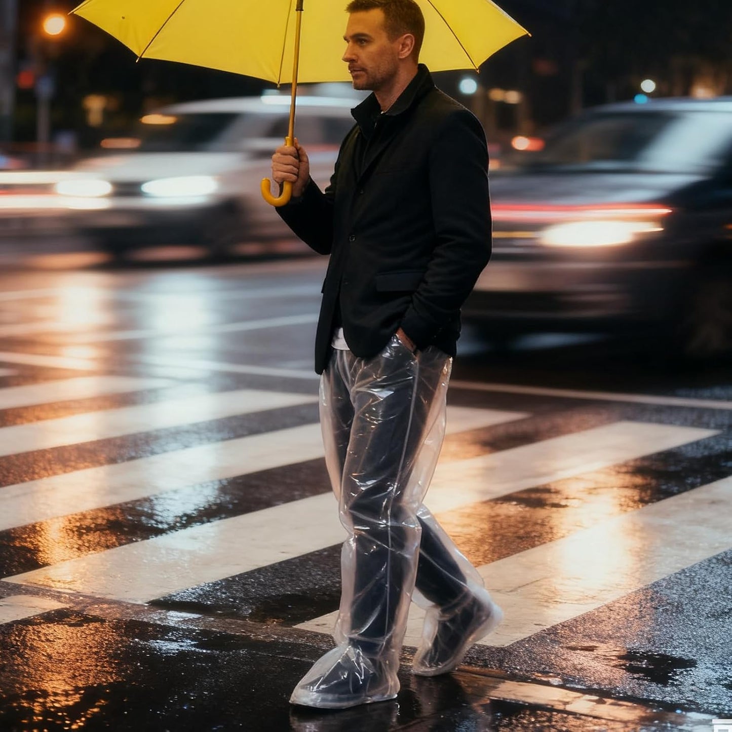 4 PCS Disposable Rain Pants, Unisex Adult Waterproof Long Tube Rain Pant with Shoe Cover, Thickened Plastic Foot Wrapped Rainpants Outdoor Activities Travel Cycling